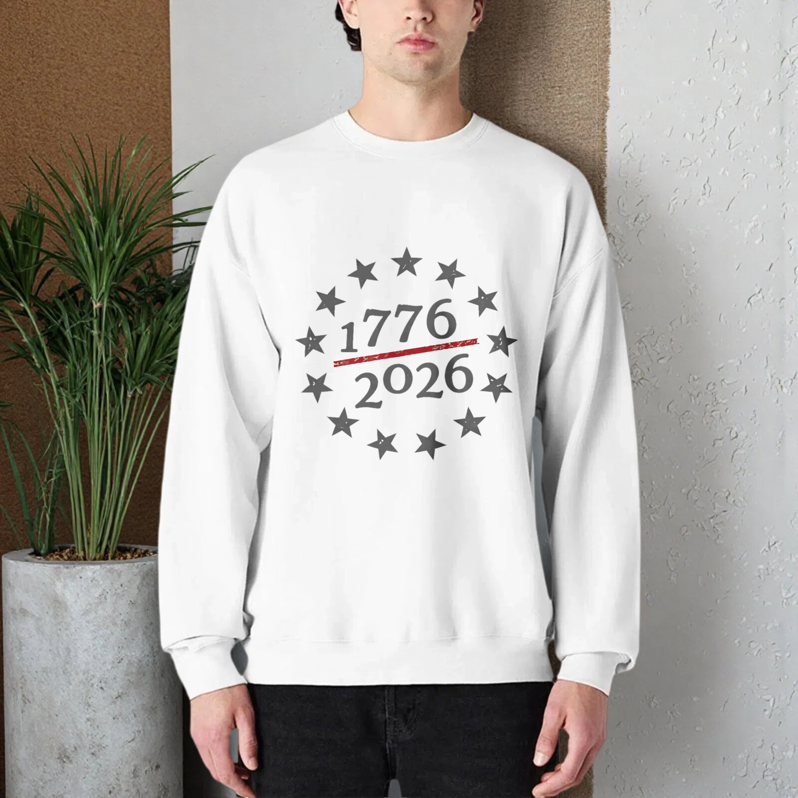 Black Sweatshirt 1776 2026 Stars Design American Independence Day Celebration Apparel Unisex Crewneck Pullover Casual Wear