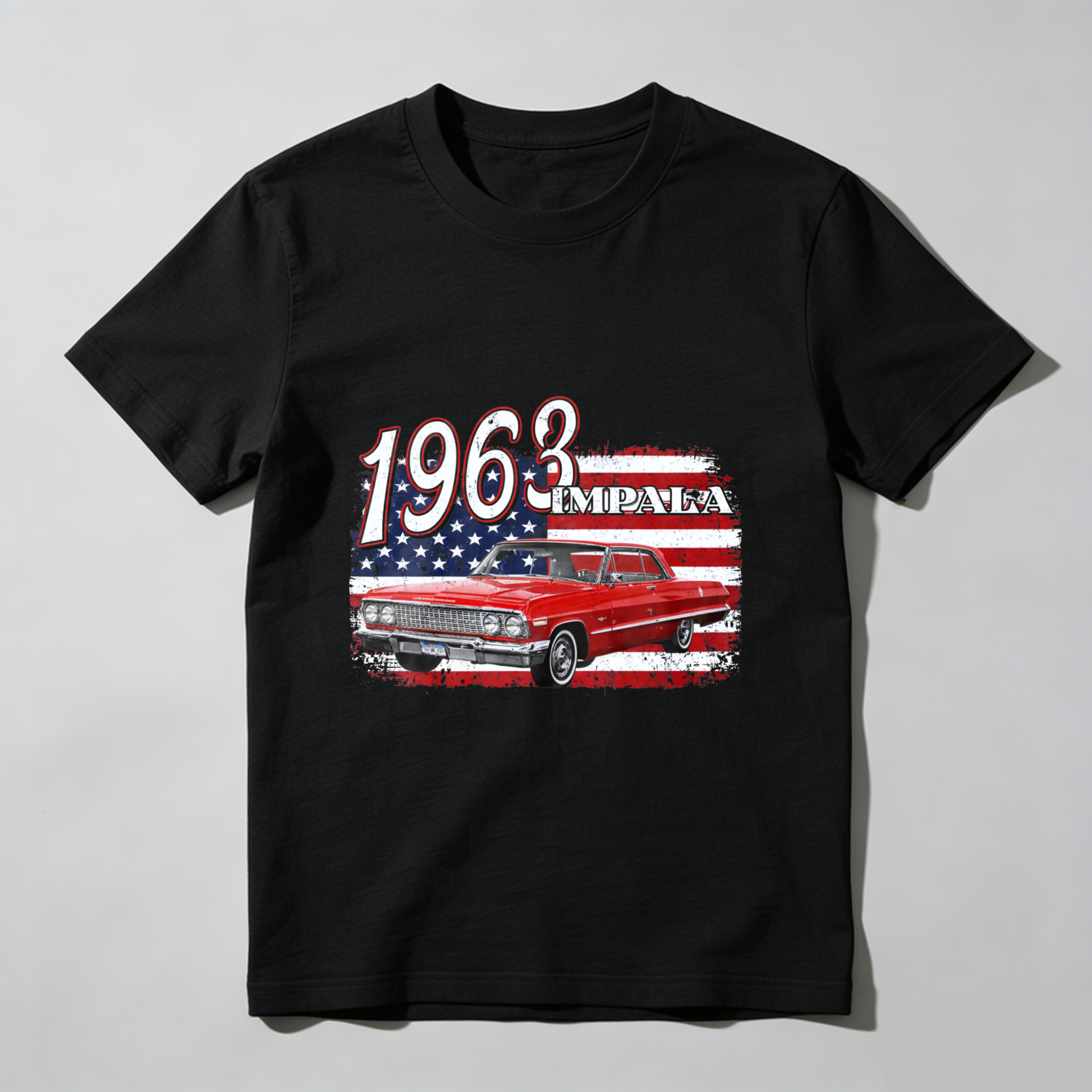 1963 Impala Classic Car American Flag T Shirt Men Women Vintage Muscle Car Automotive Clothing Gift For Car Enthusiasts