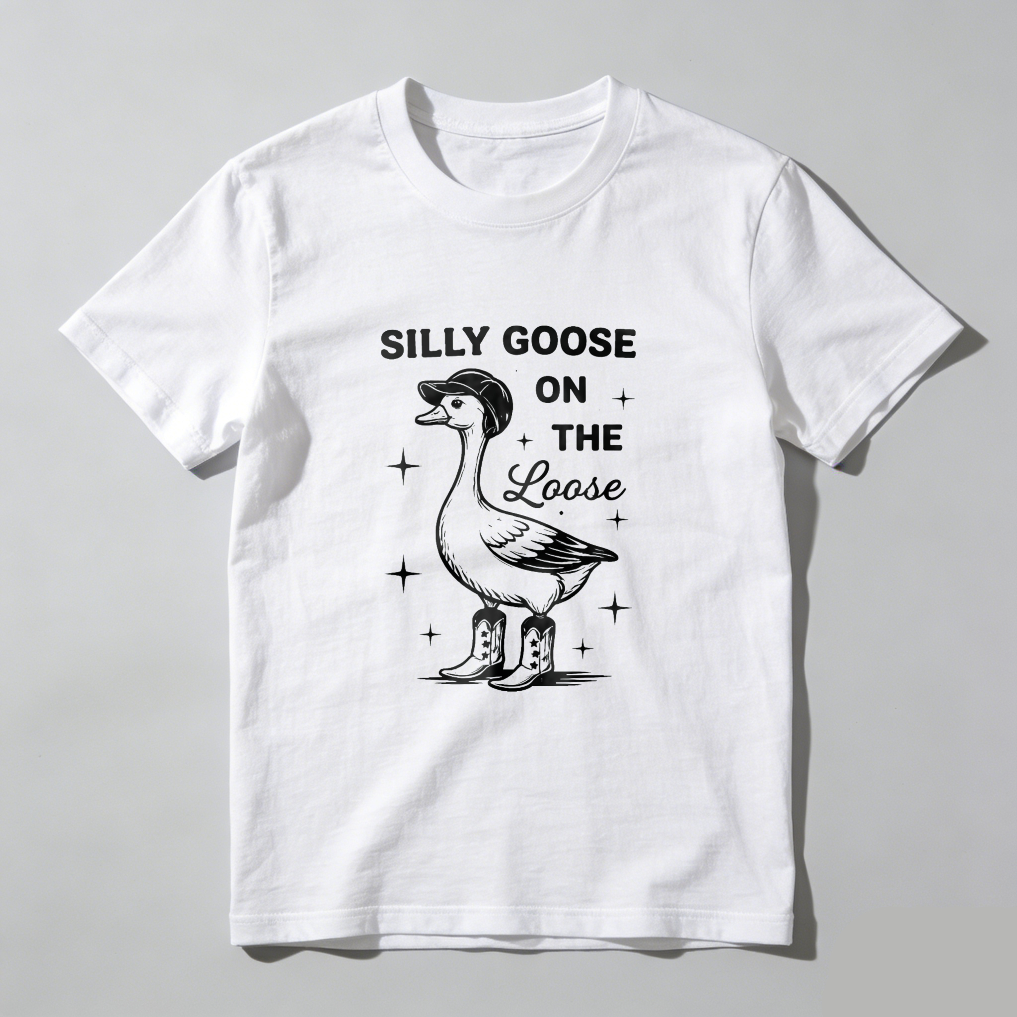 Silly Goose On The Loose Funny Duck T Shirt With Stars And Boots Design For Men Women Unisex Casual Wear