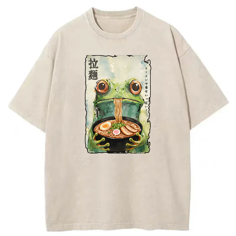 Frog Eating Ramen With Noodles And Egg tshirt 100% cotton