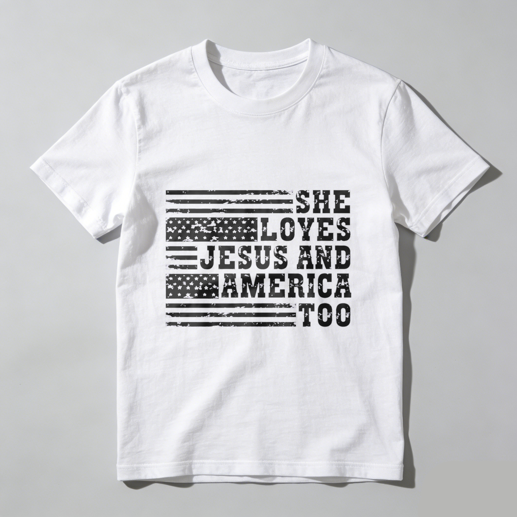 TEECURENT She Loves Jesus And America Too Patriotic Flag T Shirt WOMEN