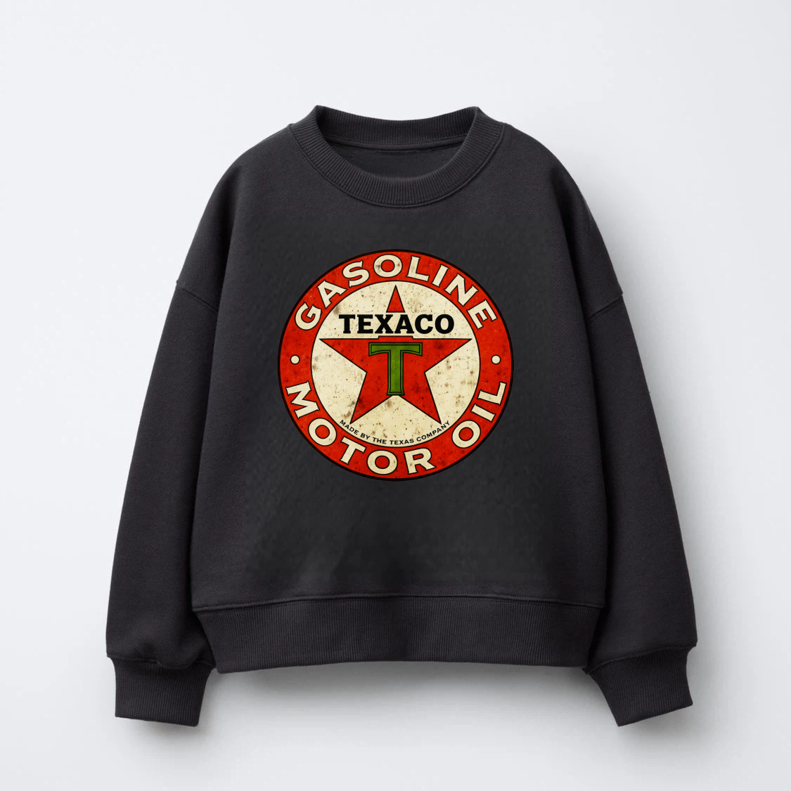 TEECURENT Texaco Gasoline Motor Oil Logo Sweatshirt Vintage Retro Design Unisex Crewneck Pullover Black Long Sleeve Top