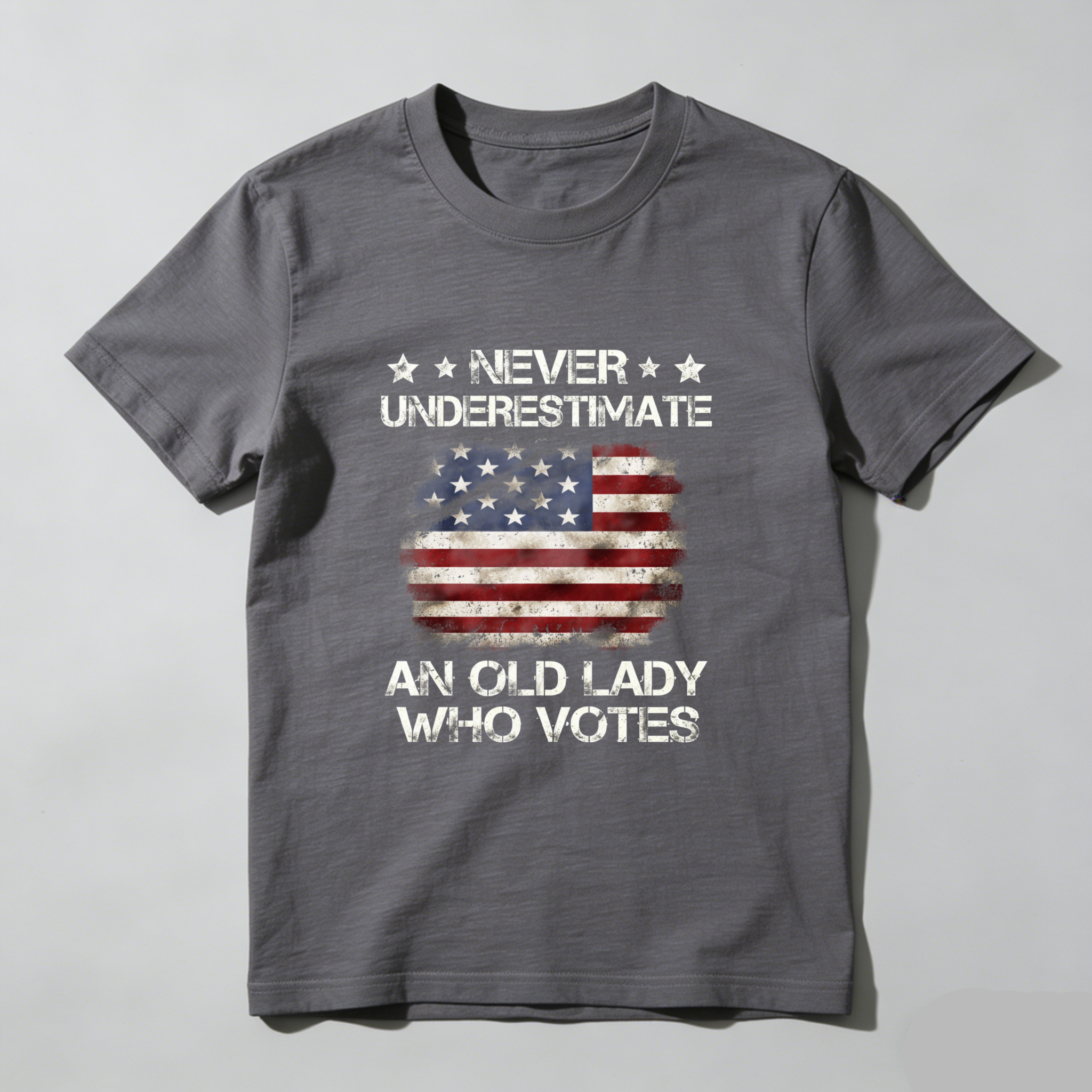 TEECURENT Never Underestimate An Old Lady Who Votes American Flag Patriotic T-Shirt WOMEN