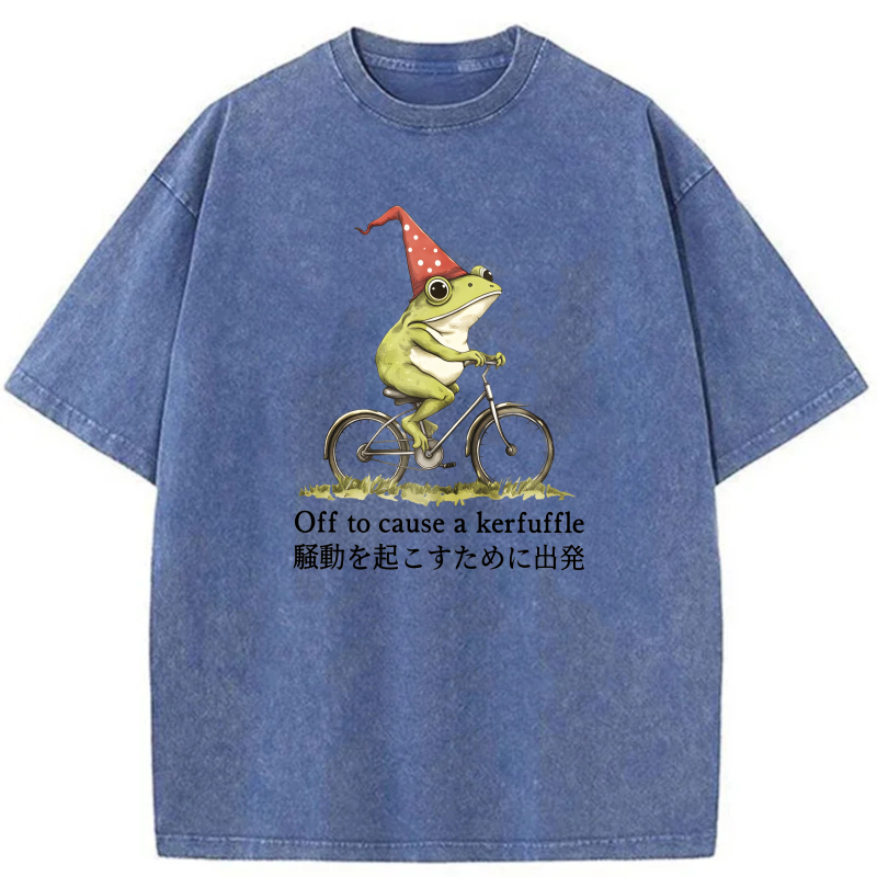 Frog Riding Bike With Party Hat tshirt 100% cotton