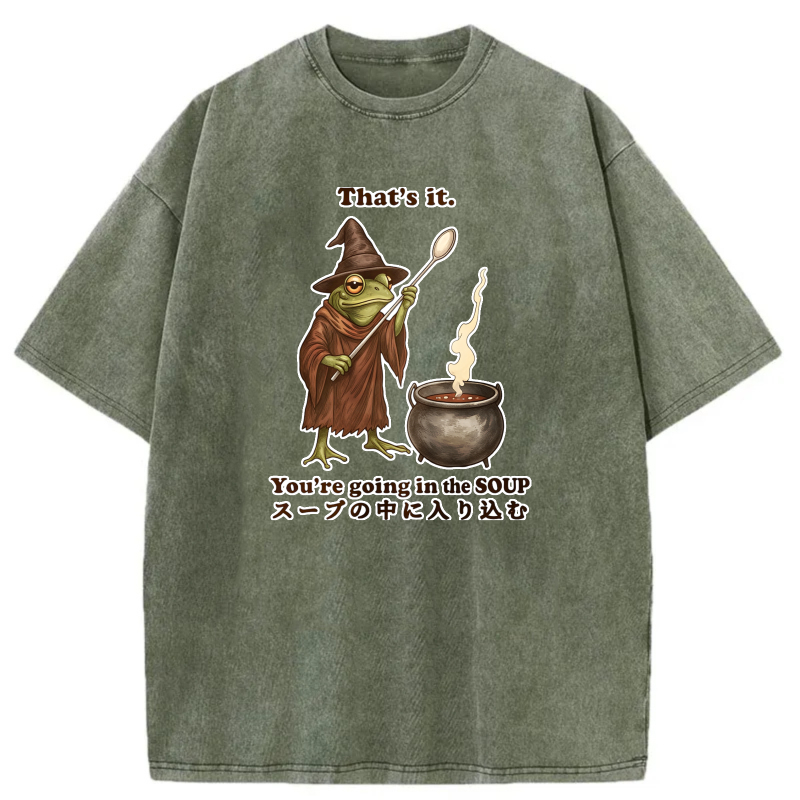 Frog Wizard Soup Cauldron Spoon Magic Spell Pot tshirt 100% cotton