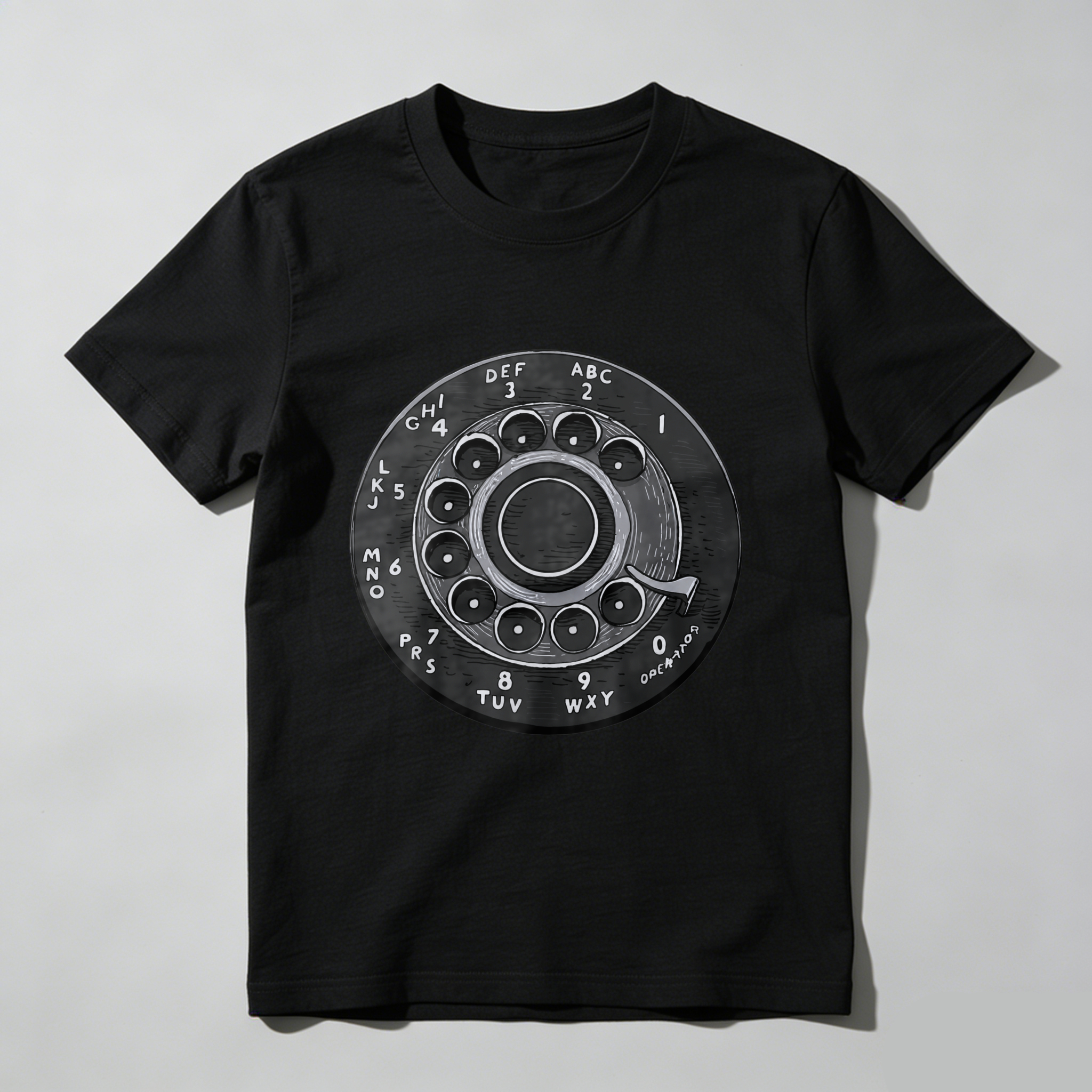 Retro Rotary Dial Phone T-Shirt Vintage Telephone Design Black Classic Men's Shirt Made In Usa