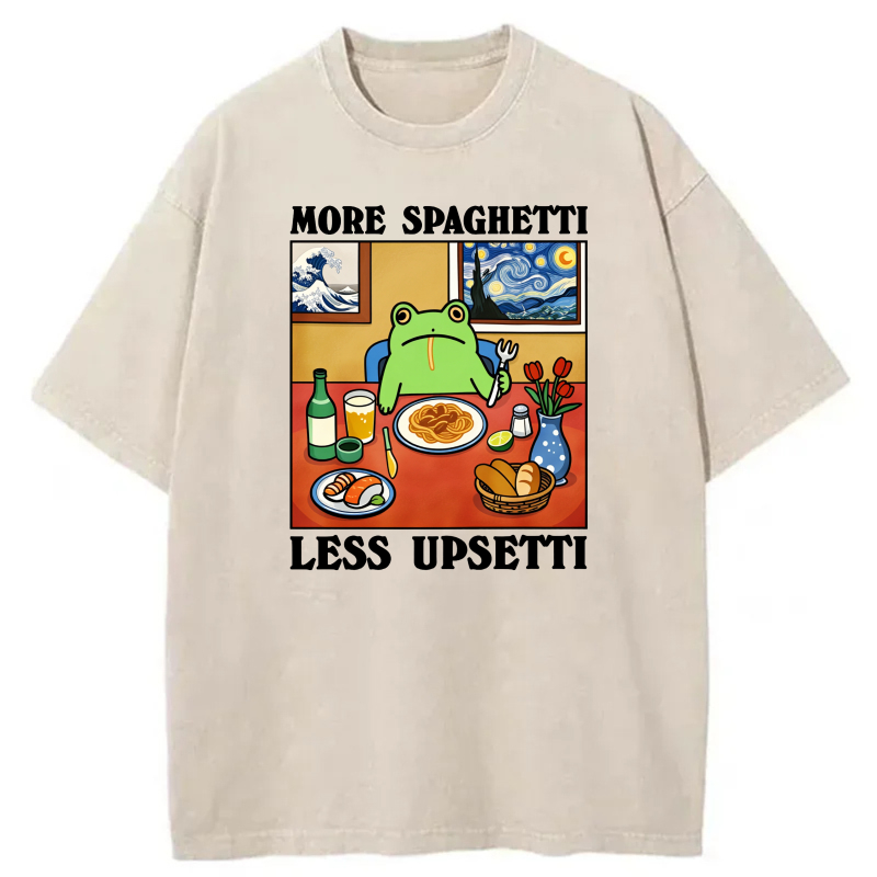 Frog Eating Spaghetti At Table With Art tshirt 100% cotton