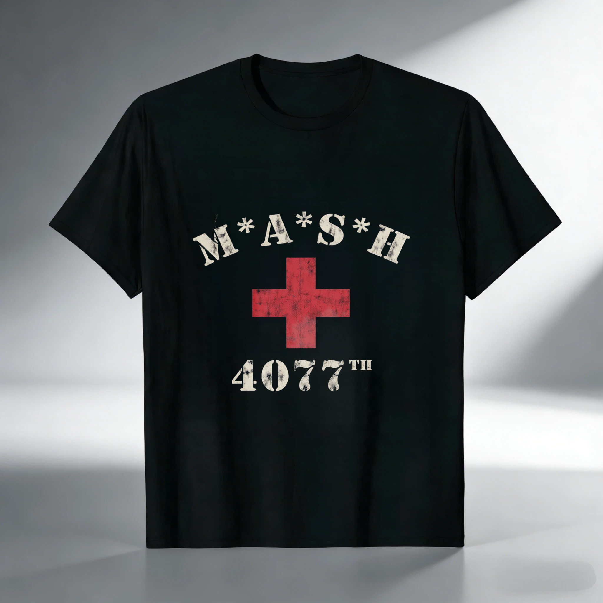 TEECURENT Mash 4077th Military Hospital T-Shirt Black Classic Design Red Cross Emblem Men Women Unisex Apparel