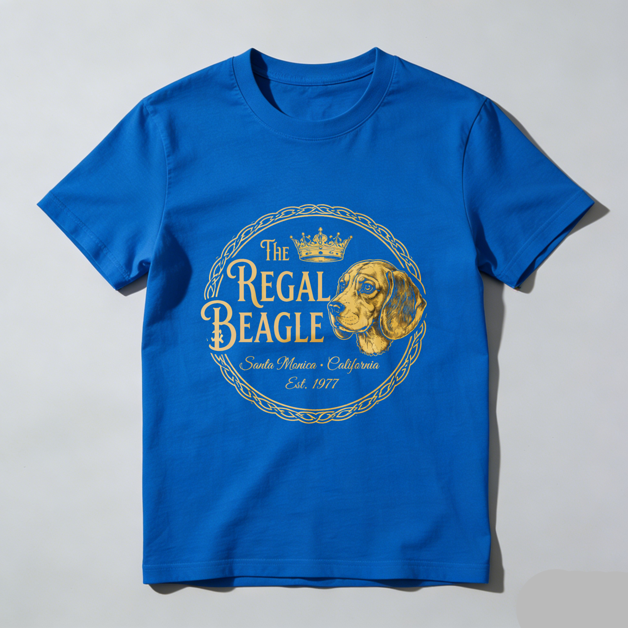 TEECURENT The Regal Beagle Dog Breed T Shirt Santa Monica California Established 1977 Gold Logo Black Cotton Men Women Unisex Apparel