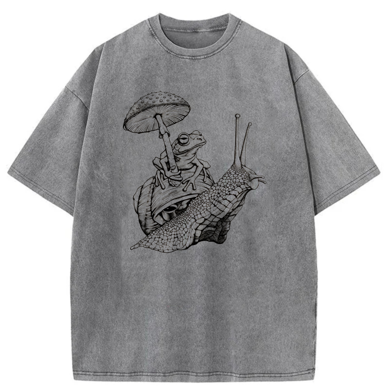 Frog Riding Snail Under Mushroom tshirt 100% cotton