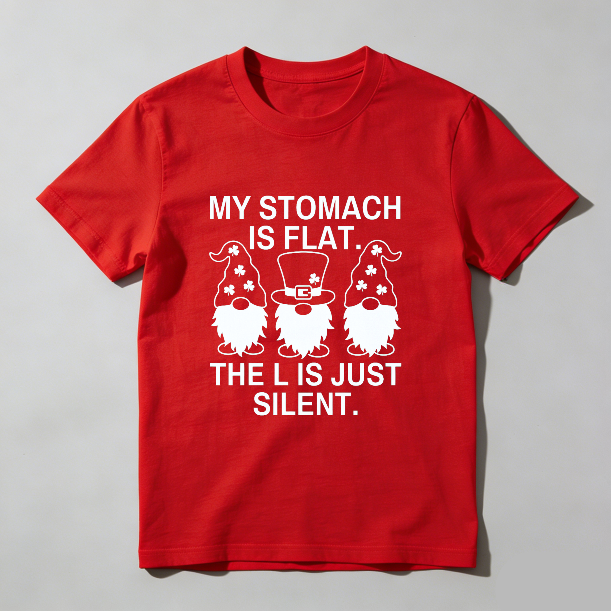 TEECURENT My Stomach Is Flat The L Is Just Silent Gnomes Funny T-Shirt