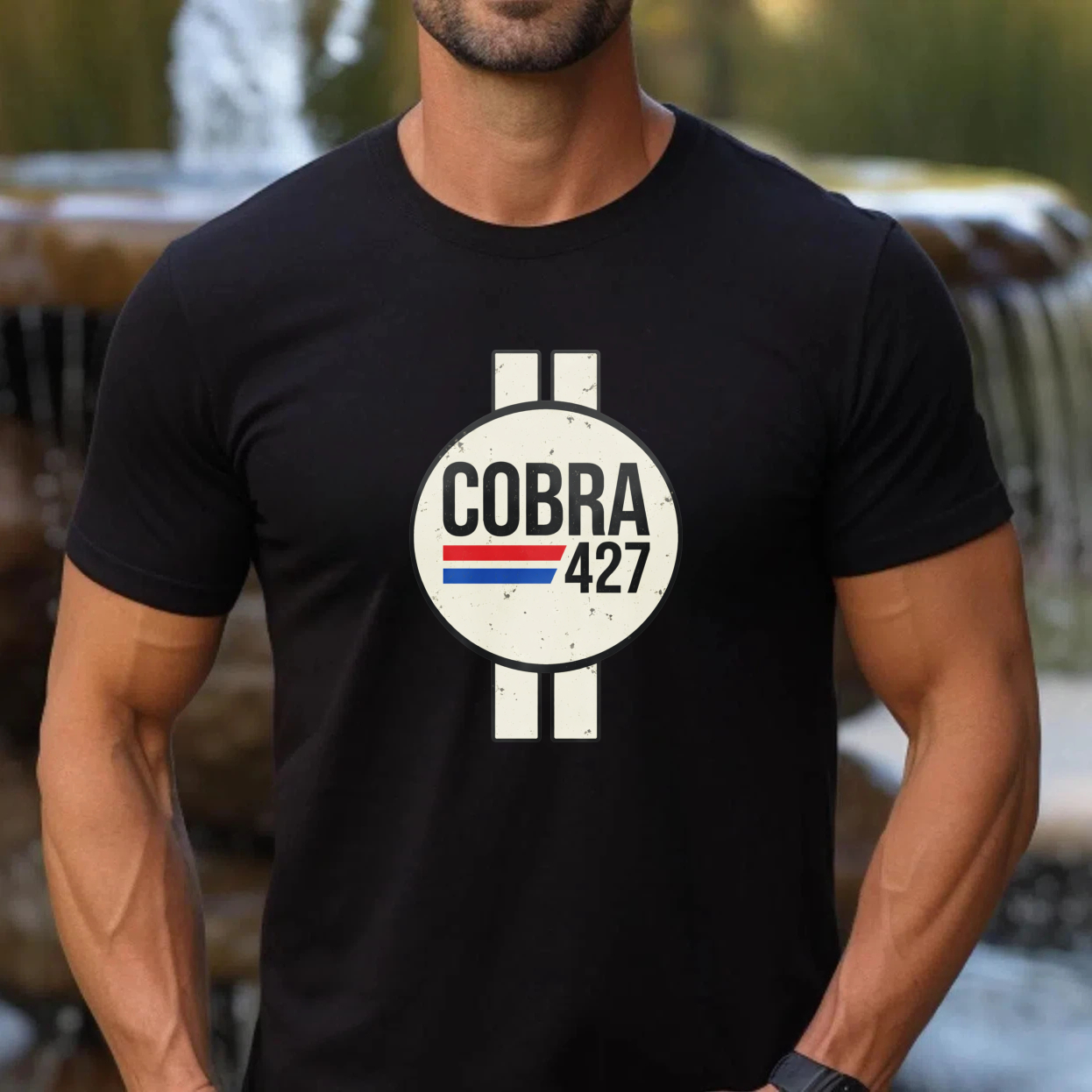 Cobra 427 Classic Car Logo T Shirt Black Vintage Racing Design Men Women Unisex Apparel