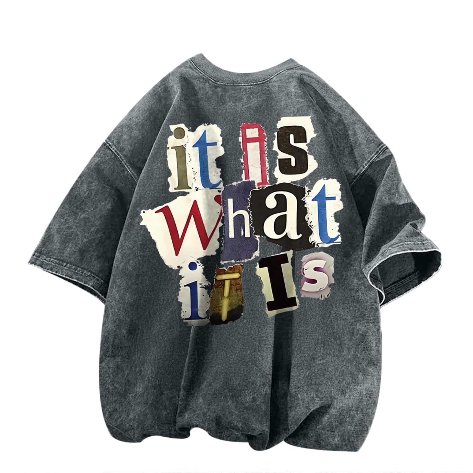 Men's Graphic Tees Funny Letter Print Vintage Oversize T Shirts Acid Wash Shirt Streetwear Rapper Casual Tee Top