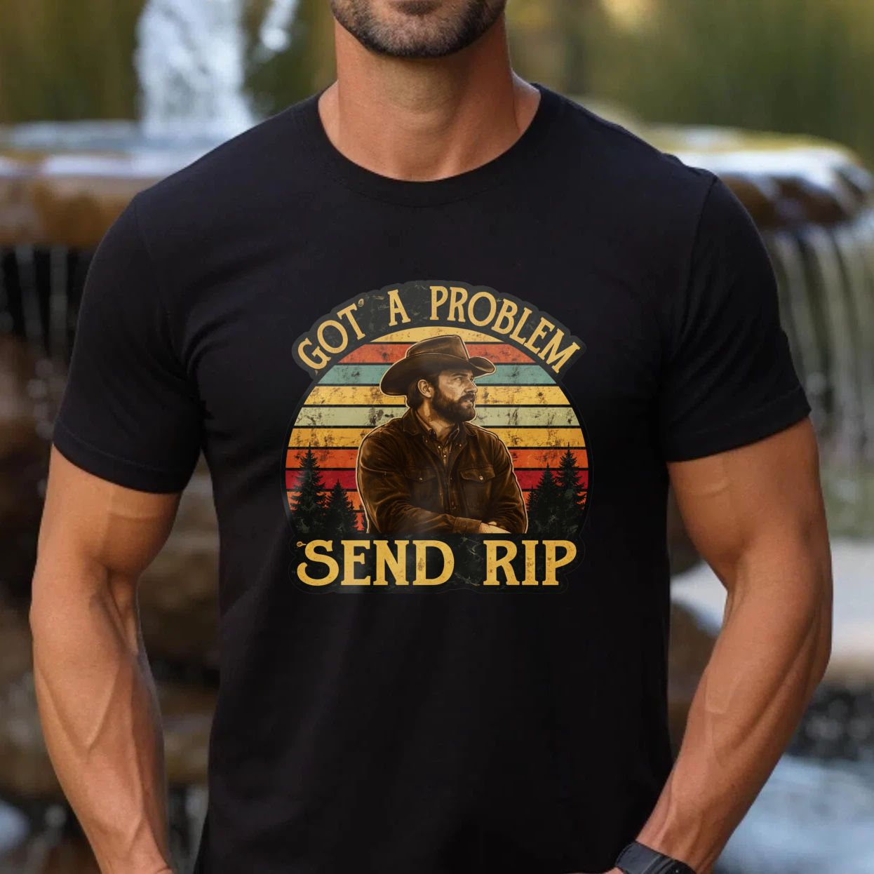 TEECURENT Got A Problem Send Rip Country Cowboy Vintage Sunset T-Shirt