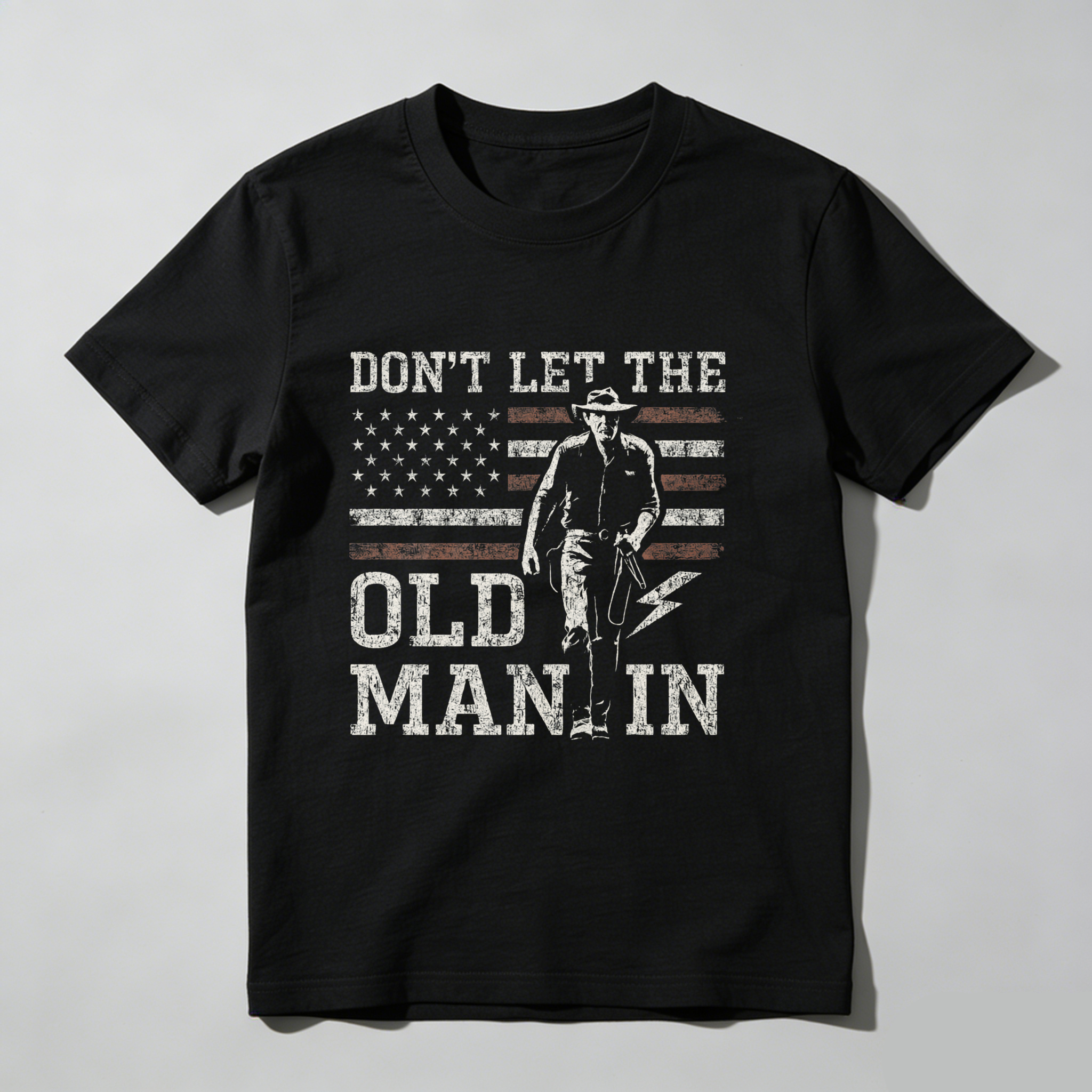 TEECURENT Dont Let The Old Man In American Flag Cowboy T Shirt