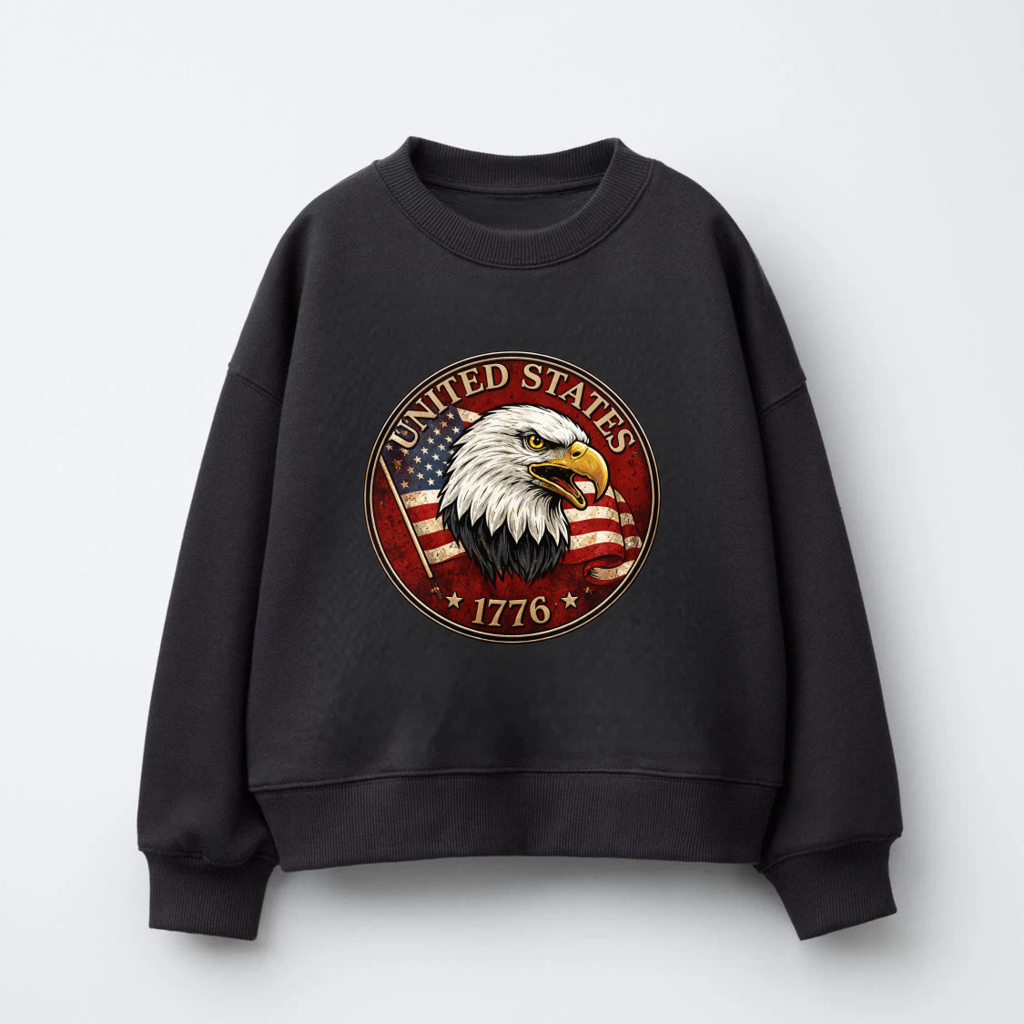 United States Eagle American Flag 1776 Sweatshirt Patriotic Crewneck Pullover Black