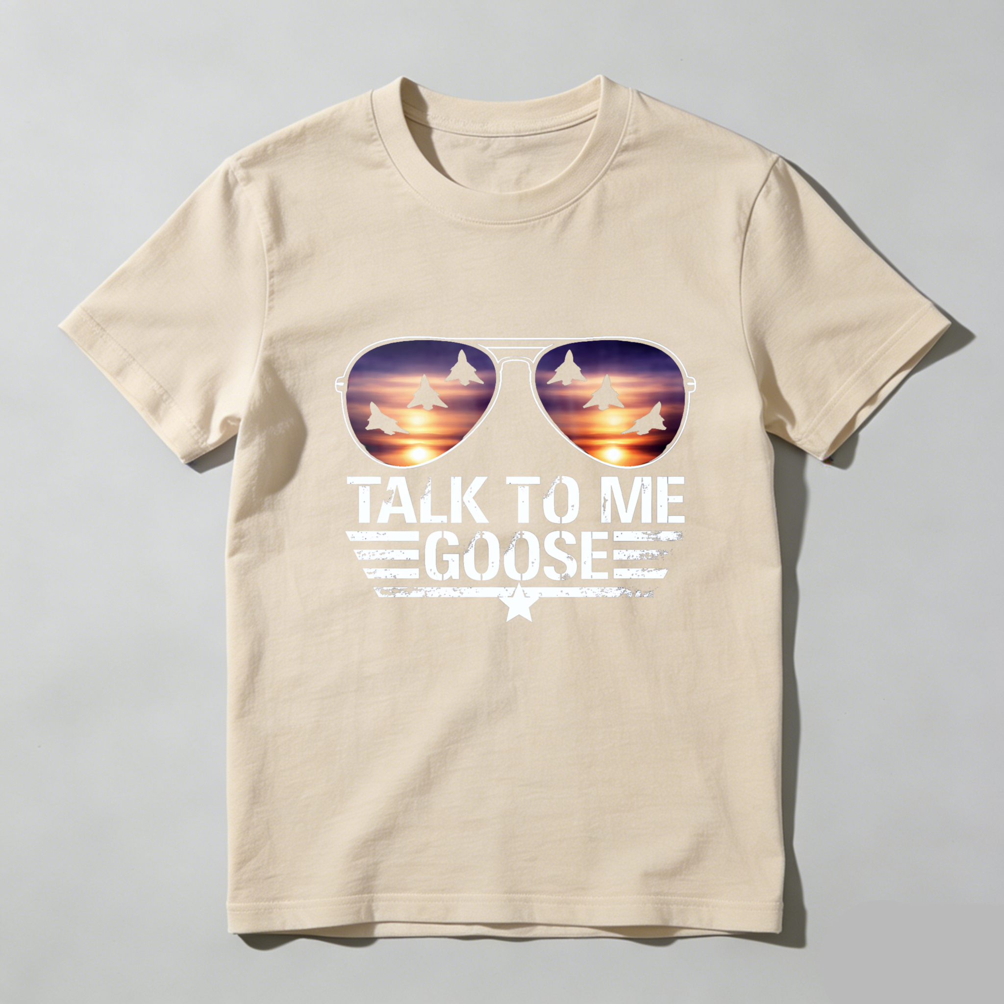 TEECURENTTalk To Me Goose Aviator Sunglasses T-Shirt With Fighter Jets Sunset Design Black Men Women Top-TeeCurent