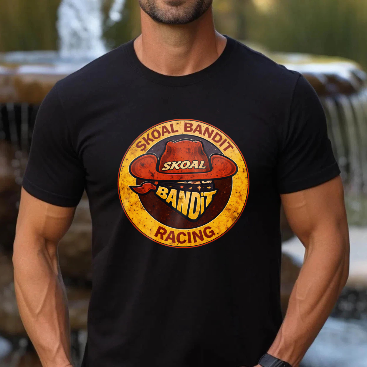 Skual Bandit Racing T Shirt Vintage Logo Design Black Cotton Men Women Unisex Casual Wear