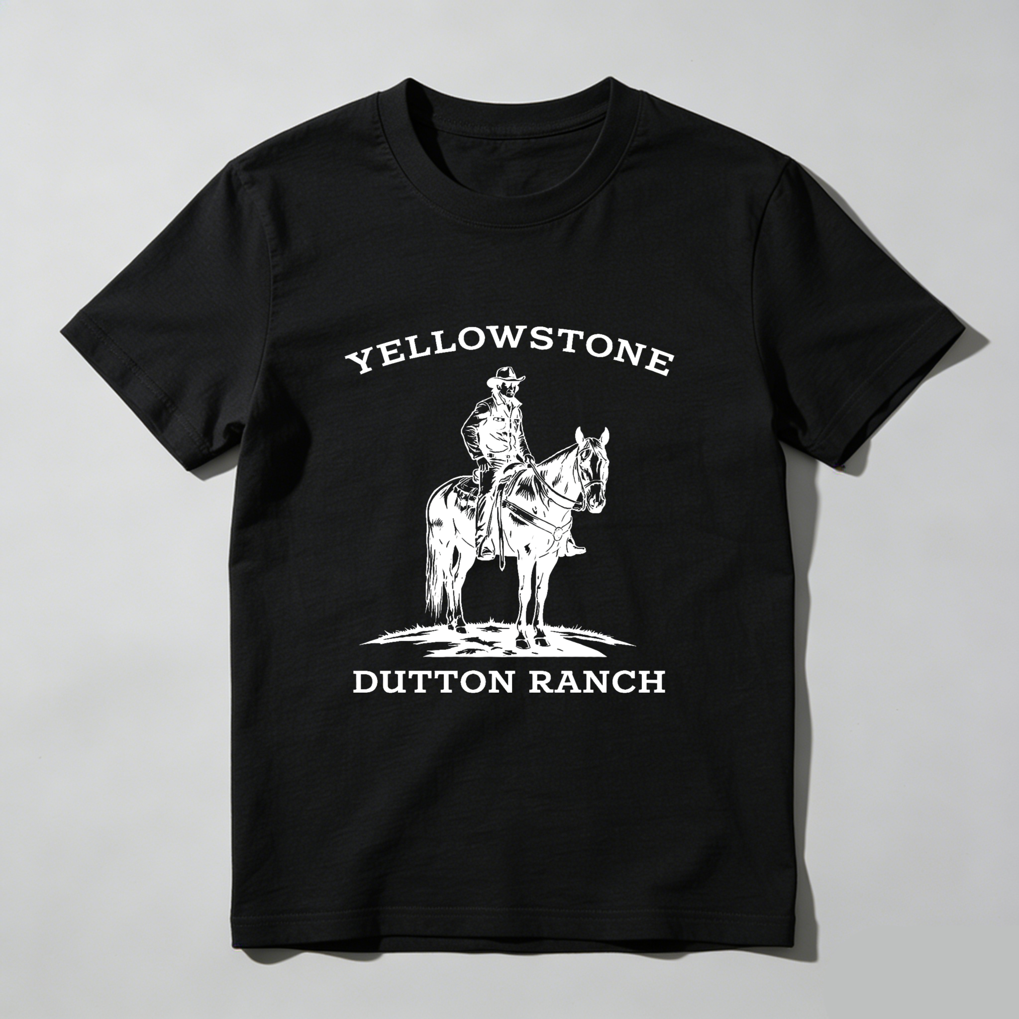 TEECURENT Yellowstone Dutton Ranch Cowboy Horse Rider T-Shirt Black Cotton Men Women Unisex Western Style Graphic Tee Shirt