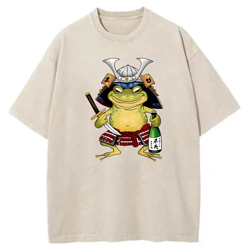 Frog Samurai With Sword And Sake Bottle tshirt 100% cotton