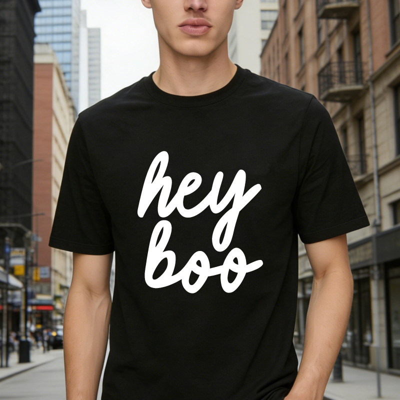 Hey Boo Script Text Graphic Unisex Classic T-shirt