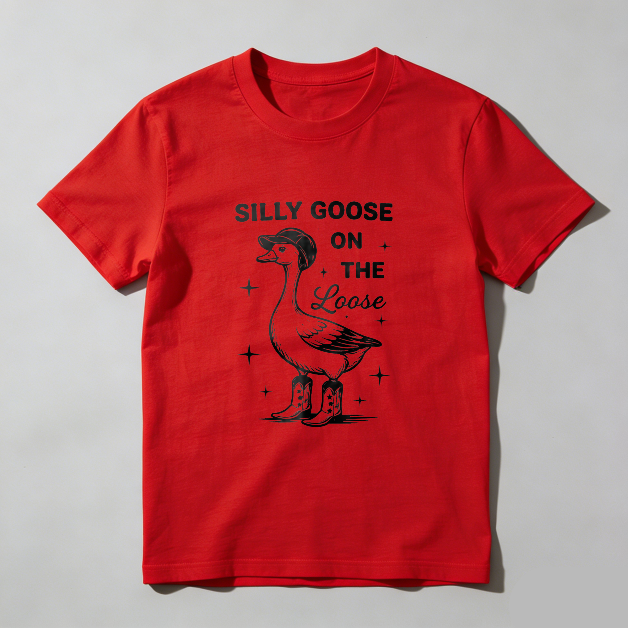 Silly Goose On The Loose Funny Duck T Shirt With Stars And Boots Design For Men Women Unisex Casual Wear