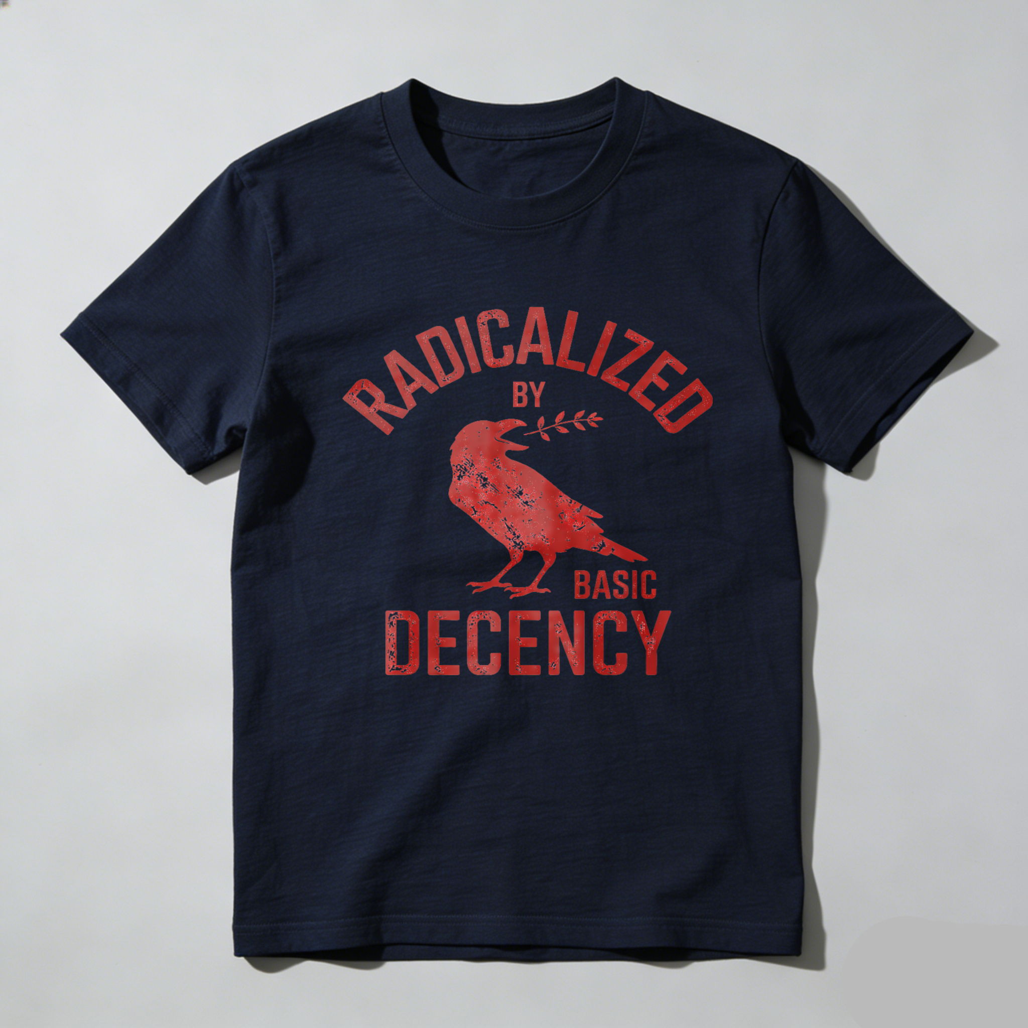 TEECURENTRadicalized By Basic Decency T Shirt With Crow Graphic Design Black Cotton Men Women Unisex Apparel-TeeCurent