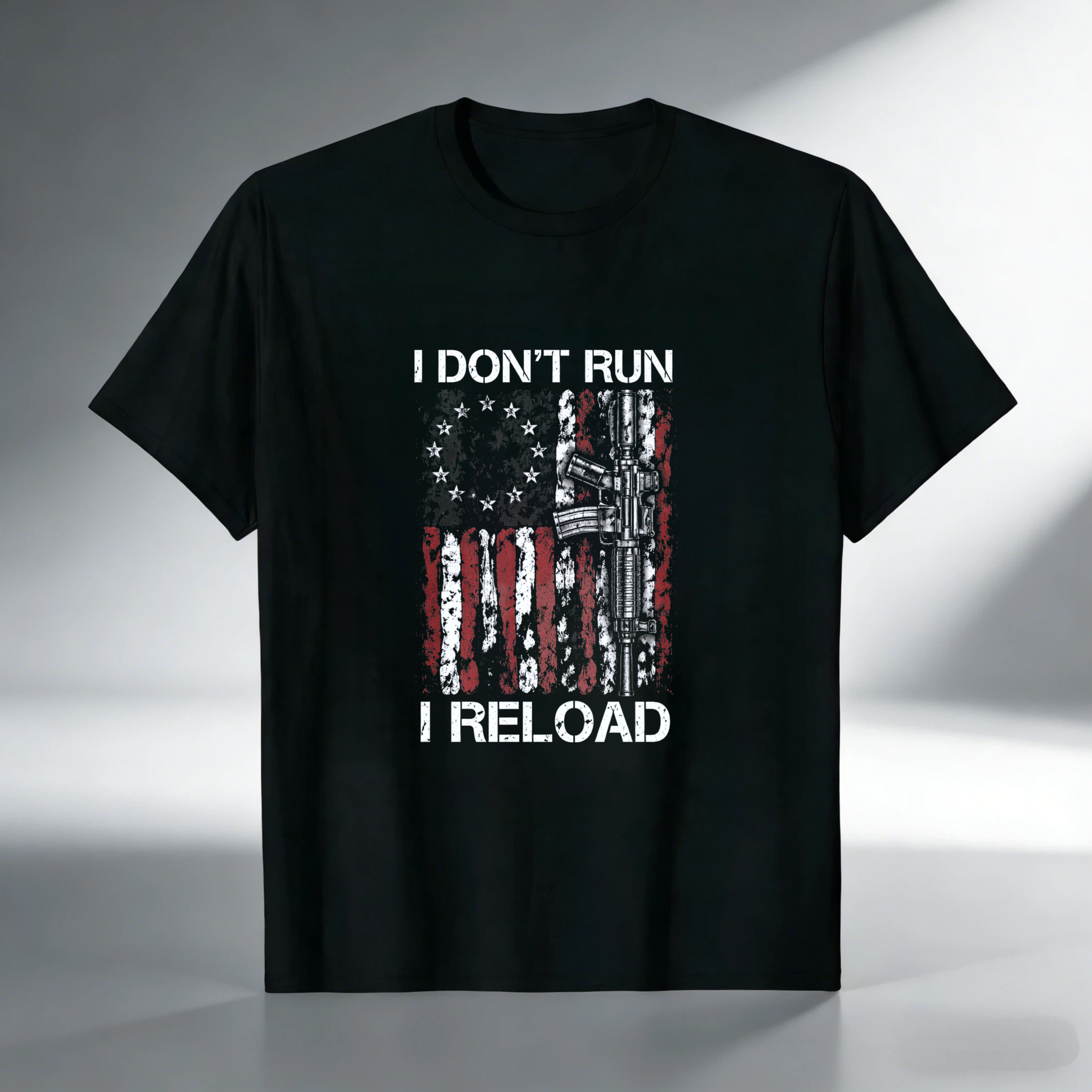 TEECURENT I Dont Run I Reload American Flag Gun T Shirt