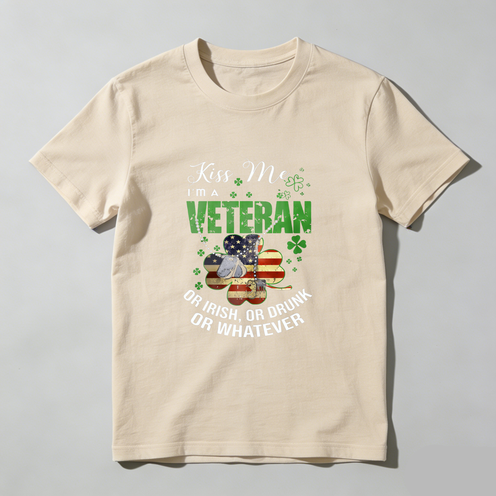 TEECURENT Kiss Me Im A Veteran Or Irish Or Drunk Or Whatever St Patrick Day T Shirt For Men And Women Patriotic Military Shamrock Design Black T Shirt