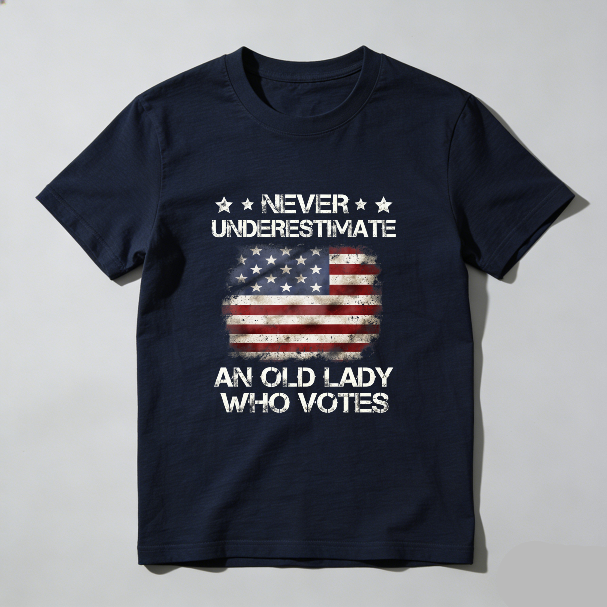 TEECURENT Never Underestimate An Old Lady Who Votes American Flag Patriotic T-Shirt WOMEN