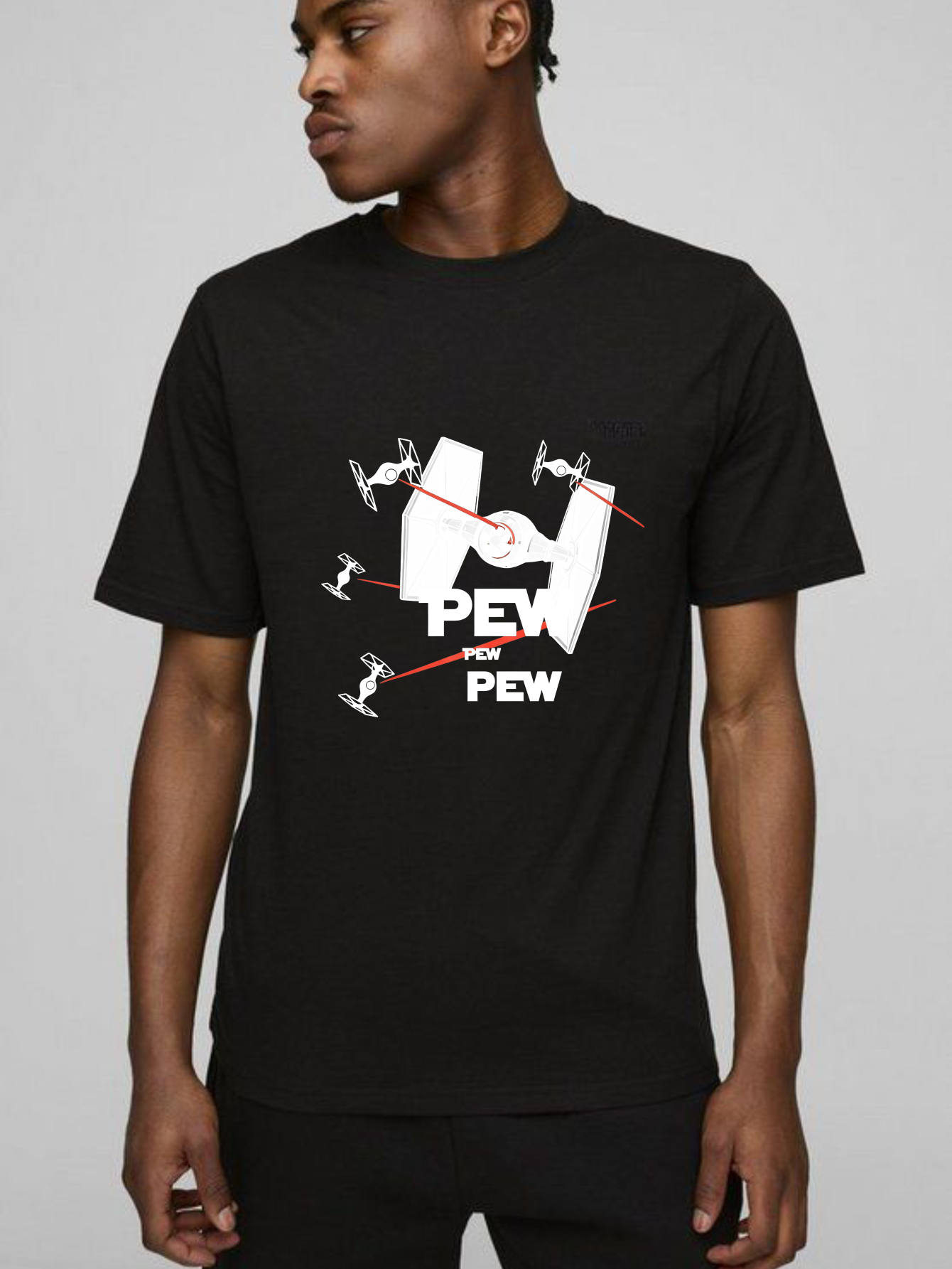 TEECURENT Star Wars Fighter Pew Pew Pure Cotton Short Sleeve T Shirt-TeeCurent