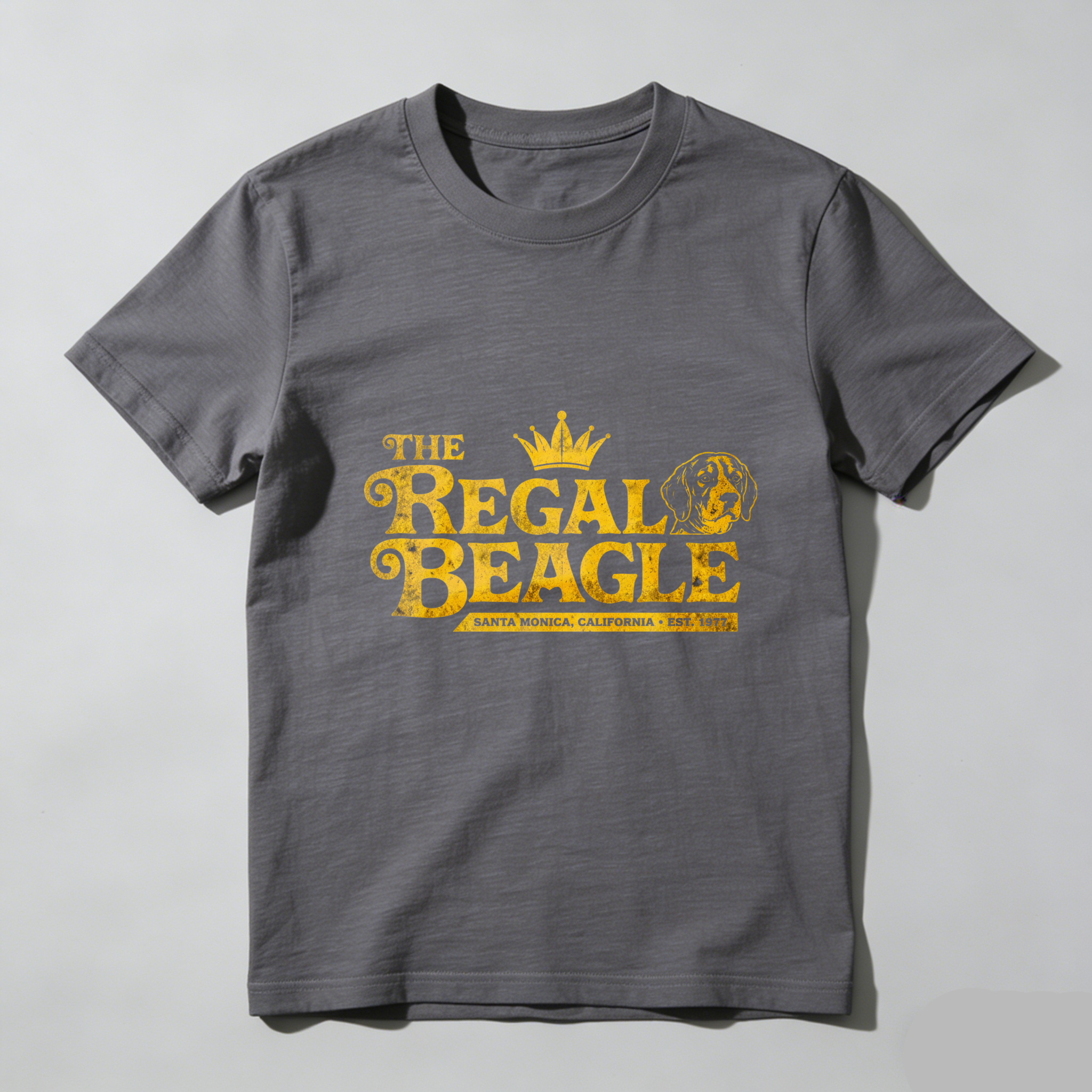 TEECURENT The Regal Beagle T-Shirt Santa Monica California Established 1977 Dog Lover Gift Golden Crown Design Black Men Women Unisex Apparel