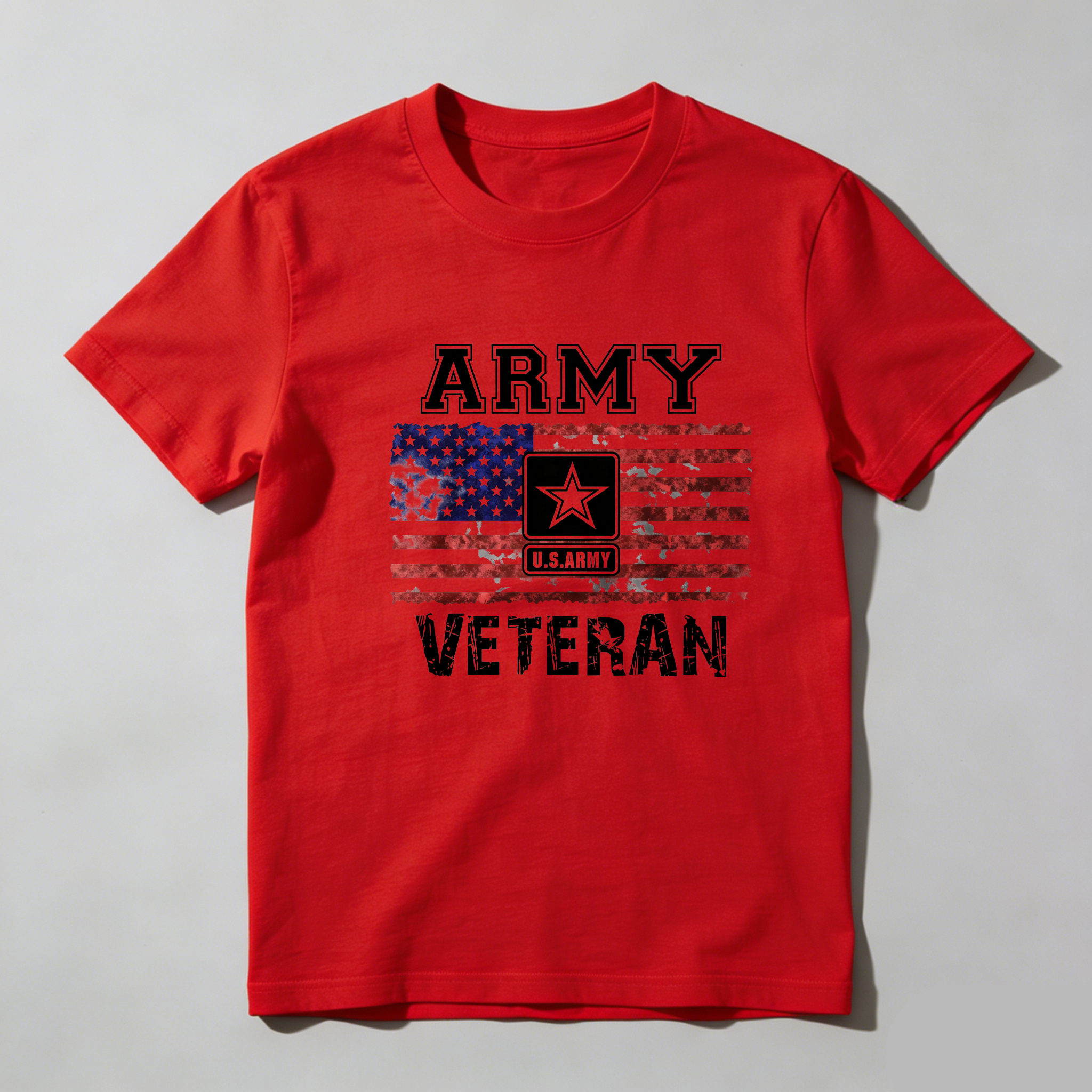 TEECURENT Army Veteran Flag Print Pure Cotton Short Sleeve T Shirt-TeeCurent