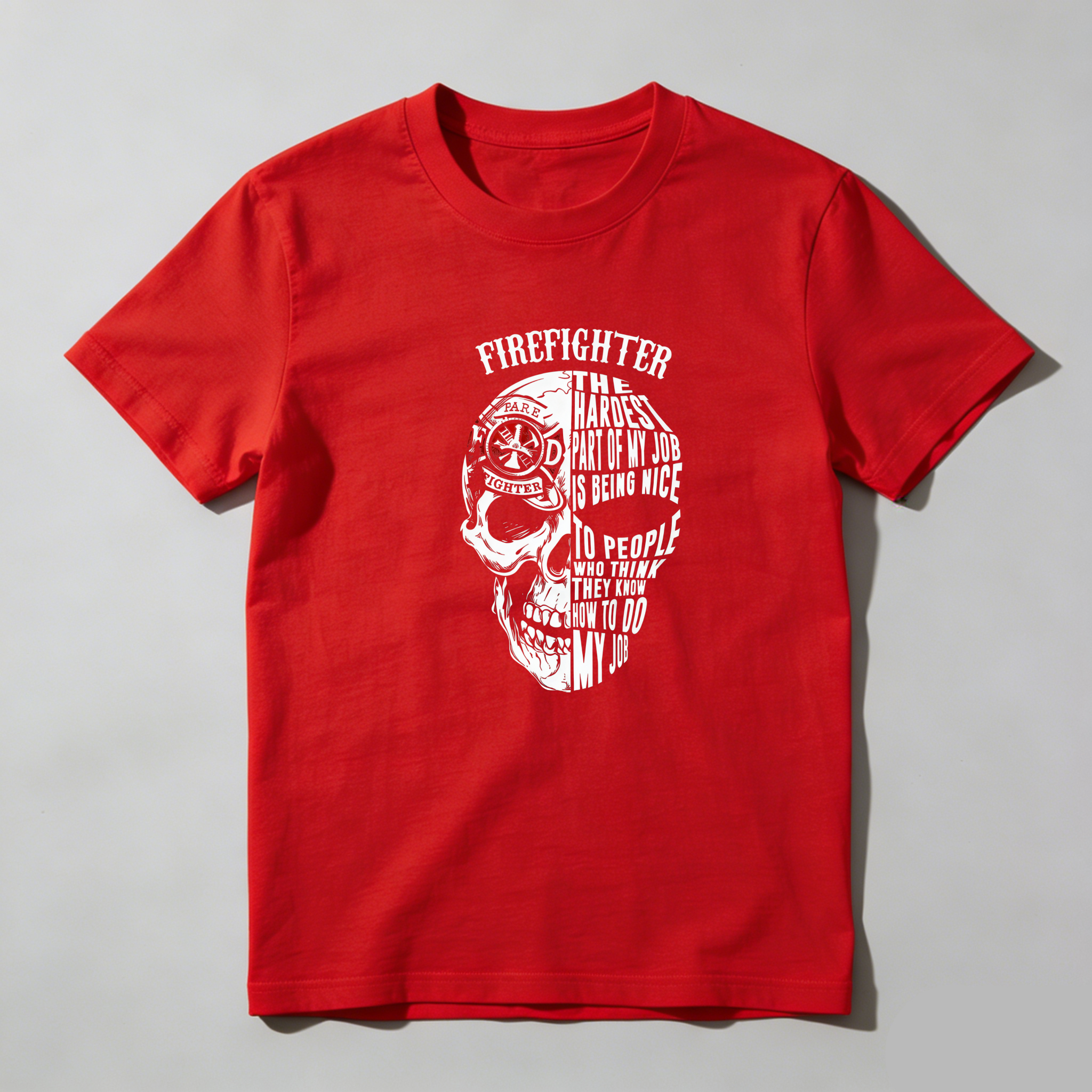 TEECURENT Firefighter Skull Design Pure Cotton Short Sleeve T Shirt-TeeCurent