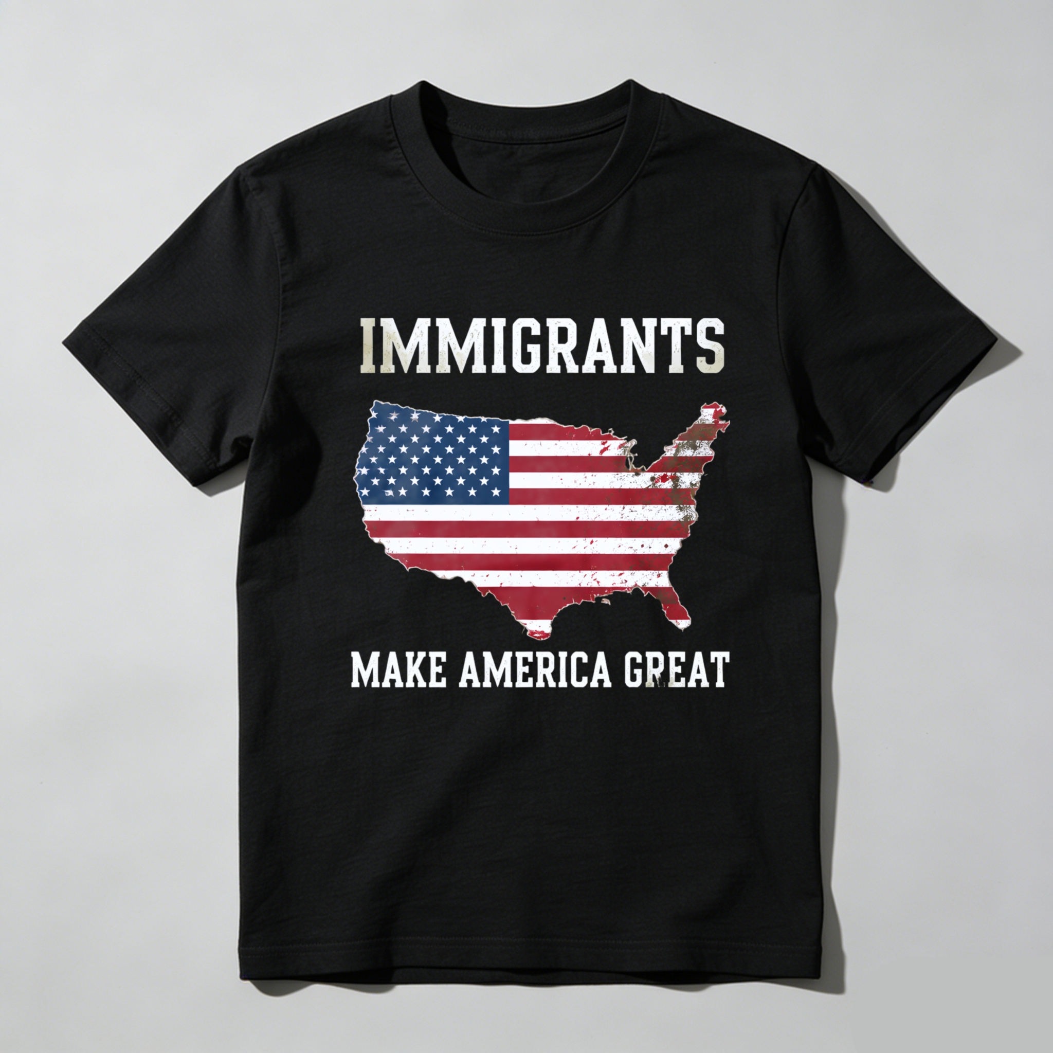 TEECURENTImmigrants Make America Great Usa Flag Map T Shirt-TeeCurent