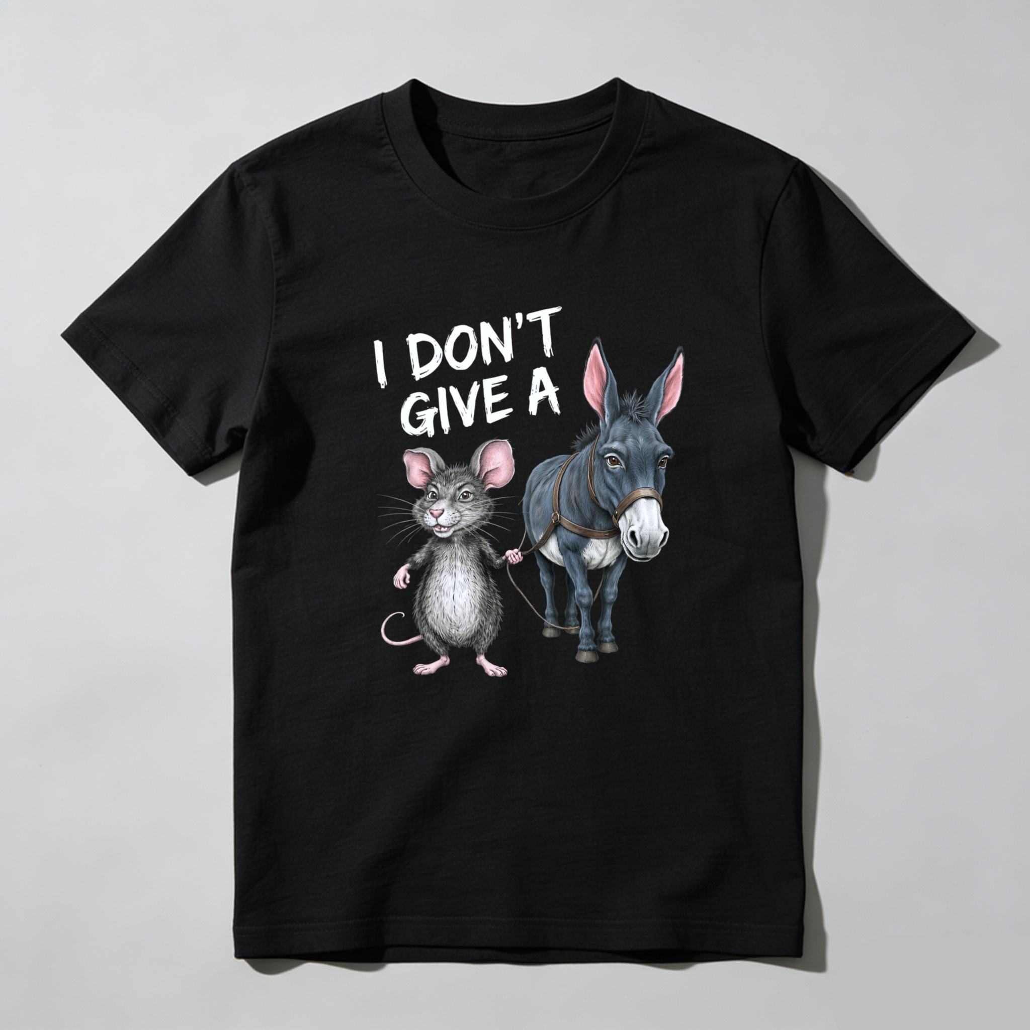 TEECURENT I Dont Give A Mouse And Donkey Funny T-Shirt Humor Animal Design Casual Wear-TeeCurent