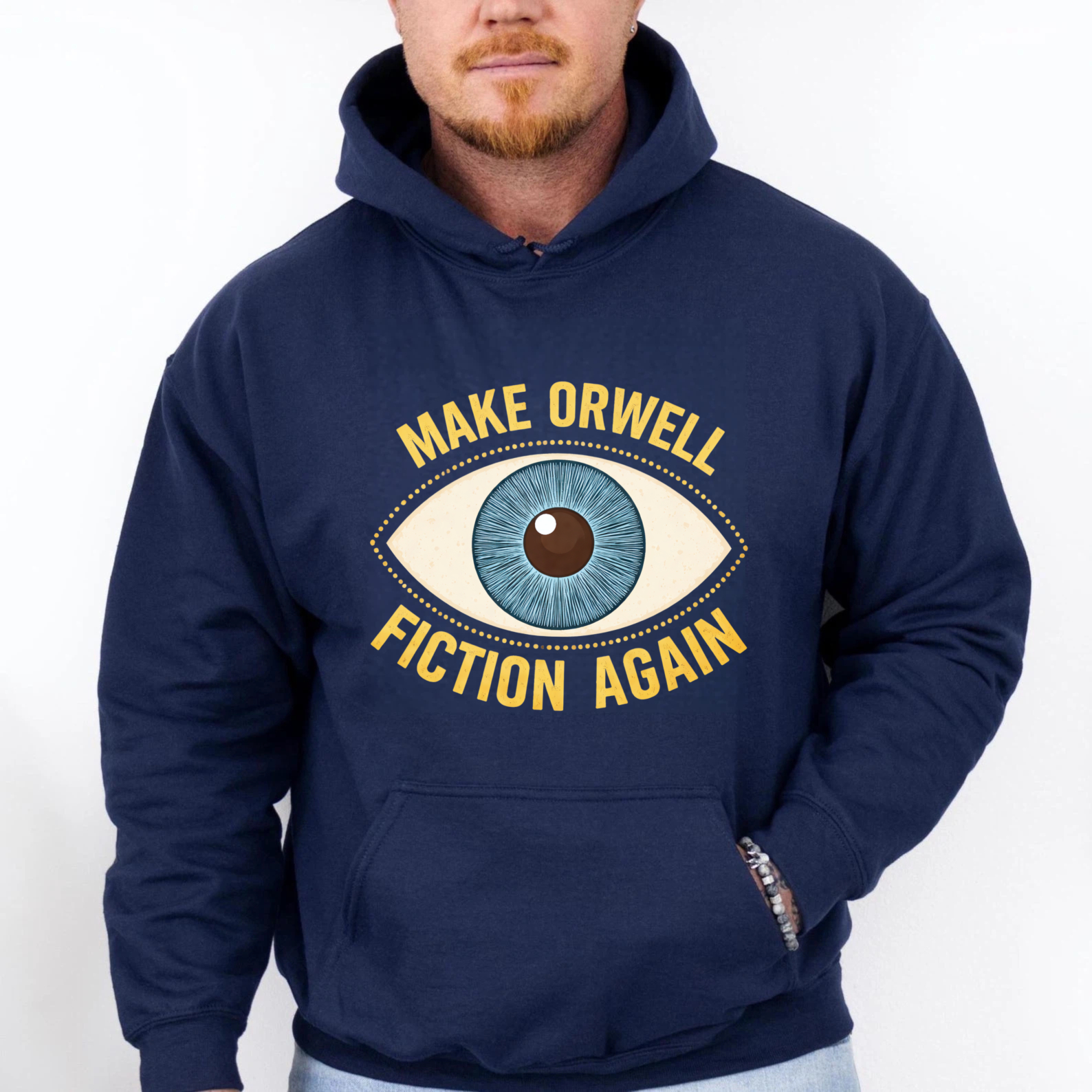 TEECURENT Gildan Make Orwell Fiction Again Hoodie With Eye Graphic Black Sweatshirt For Men Women Unisex Casual Wear Book Lovers Gift