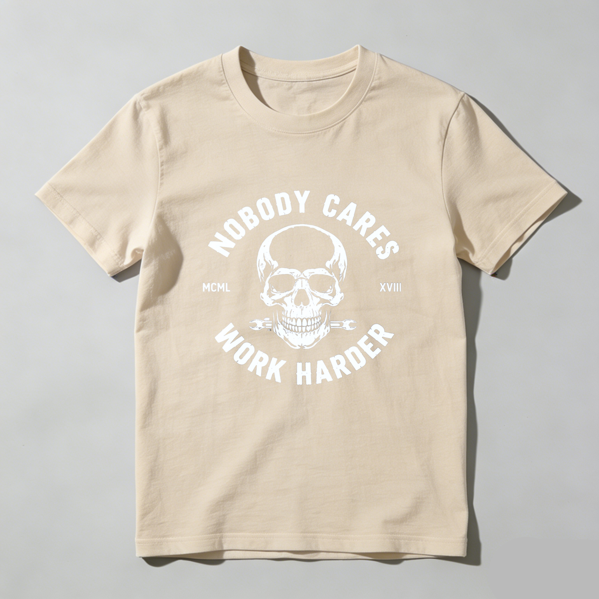 Teecurent Nobody Cares Work Harder Skull Design Pure Cotton Short Sleeve T-Shirt