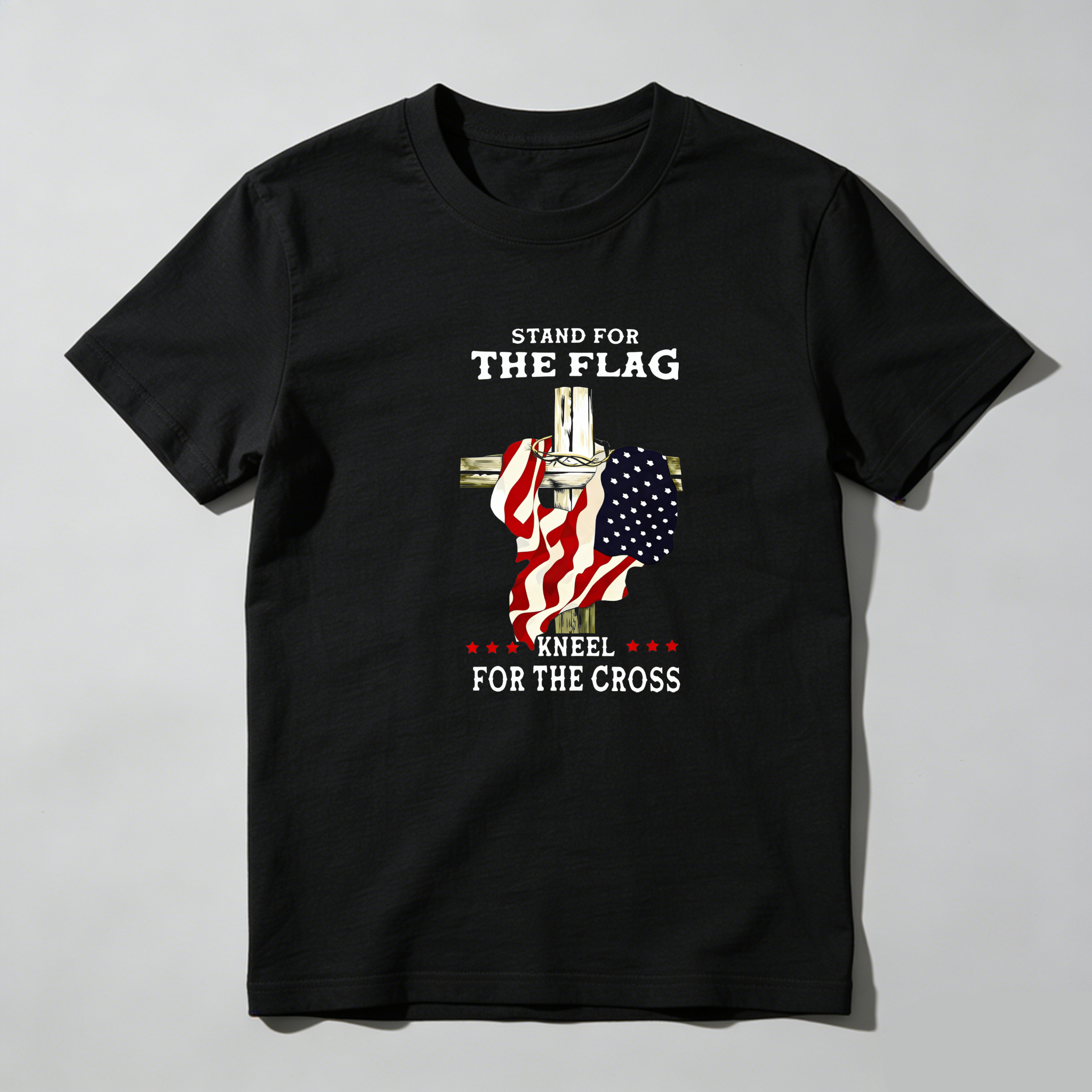 TEECURENT Stand For The Flag Kneel For The Cross Pure Cotton Short Sleeve T Shirt-TeeCurent