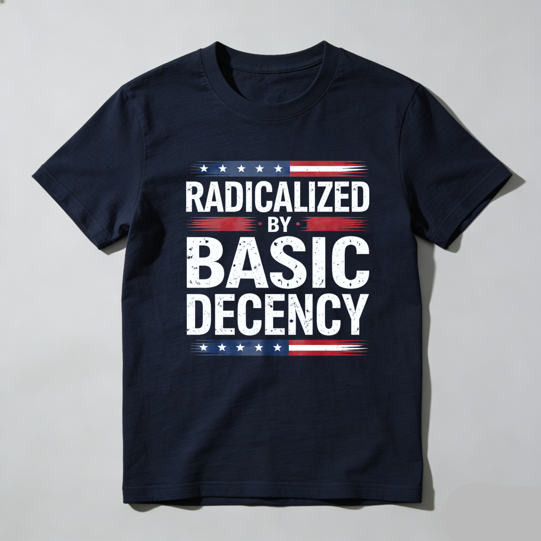 TEECURENTRadicalized By Basic Decency American Flag Design T Shirt Men Women Political Statement Graphic Tee Black-TeeCurent