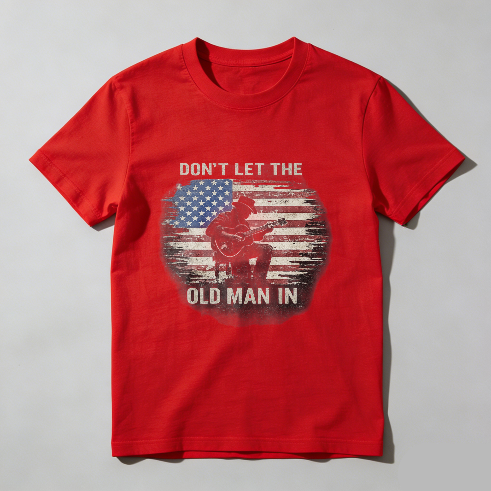 TEECURENT Dont Let The Old Man In American Flag Guitar Player T-Shirt