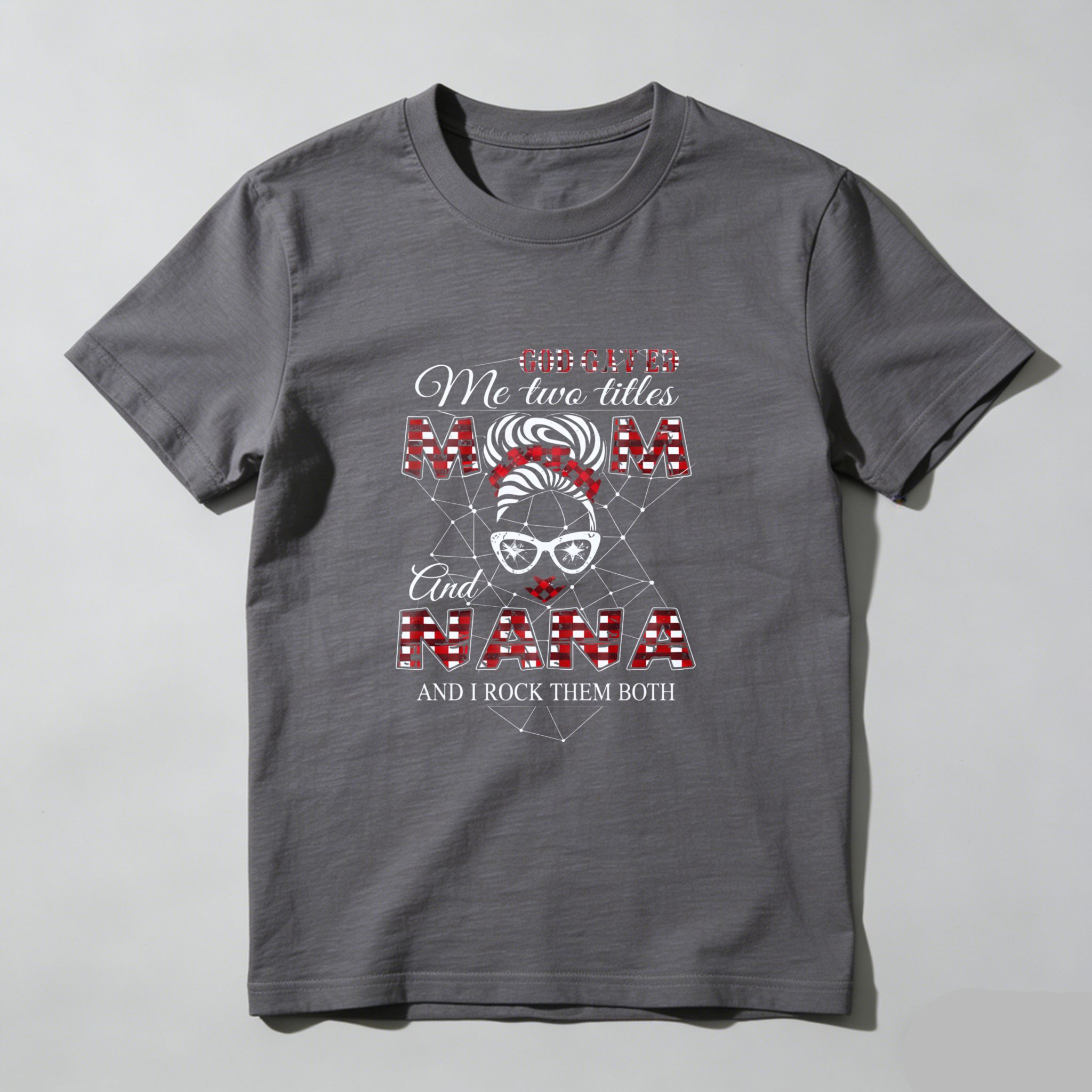 TEECURENT God Gave Me Two Titles Mom And Nana And I Rock Them Both T Shirt WOMEN