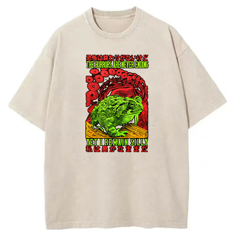 Green Frog Red Tentacles Horror Text Design tshirt 100% cotton