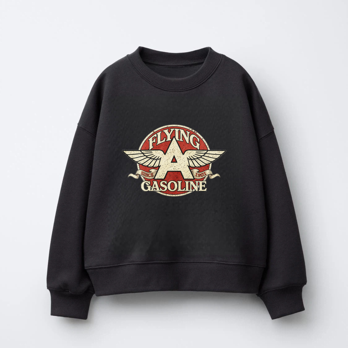 TEECURENT Flying A Gasoline Logo Sweatshirt Black Crewneck Pullover Vintage Aviator Design Men Women Unisex Casual Top