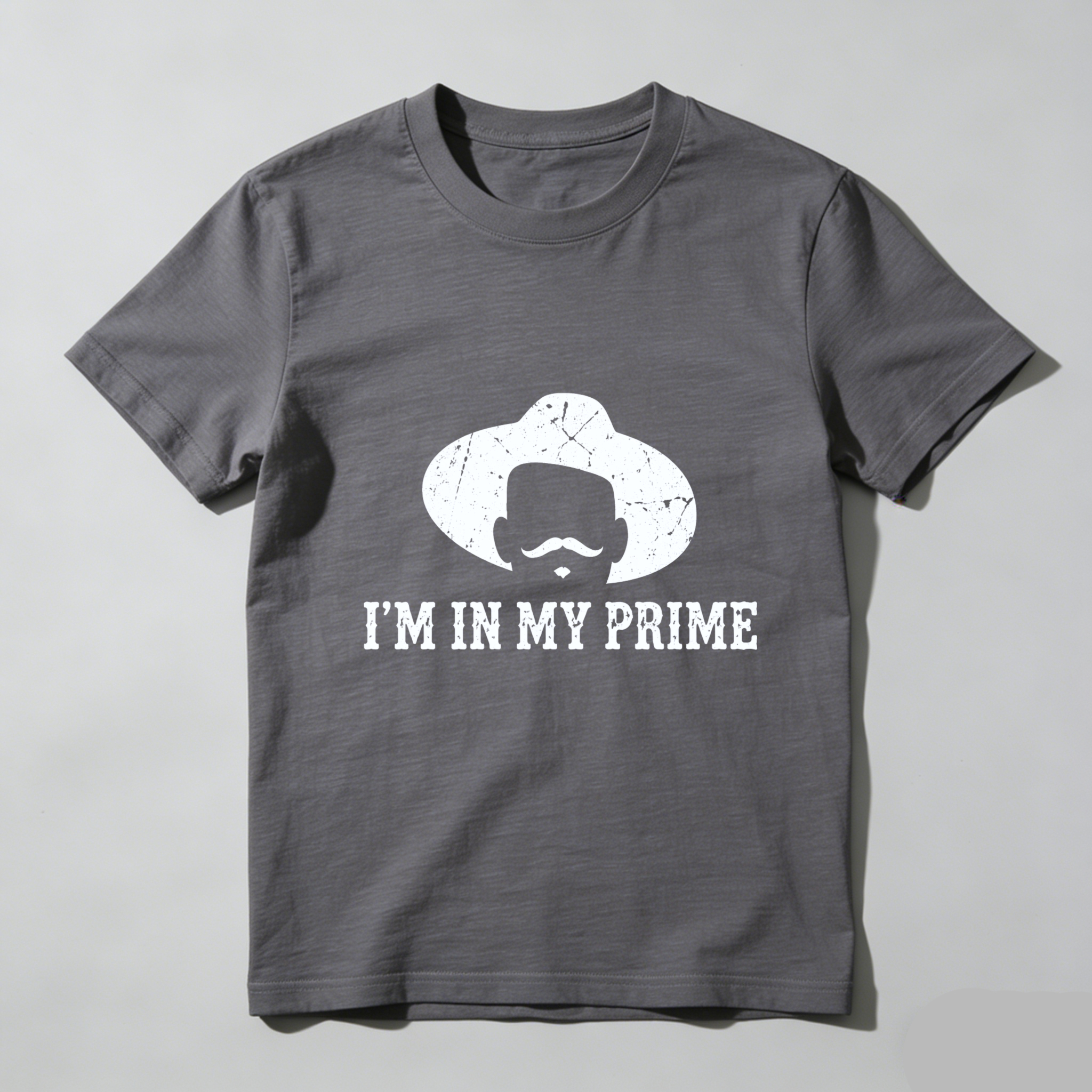 TEECURENTI Am In My Prime Cowboy Hat Mustache T-Shirt Men Women Unisex Black Graphic Tee Funny Humor Shirt-TeeCurent