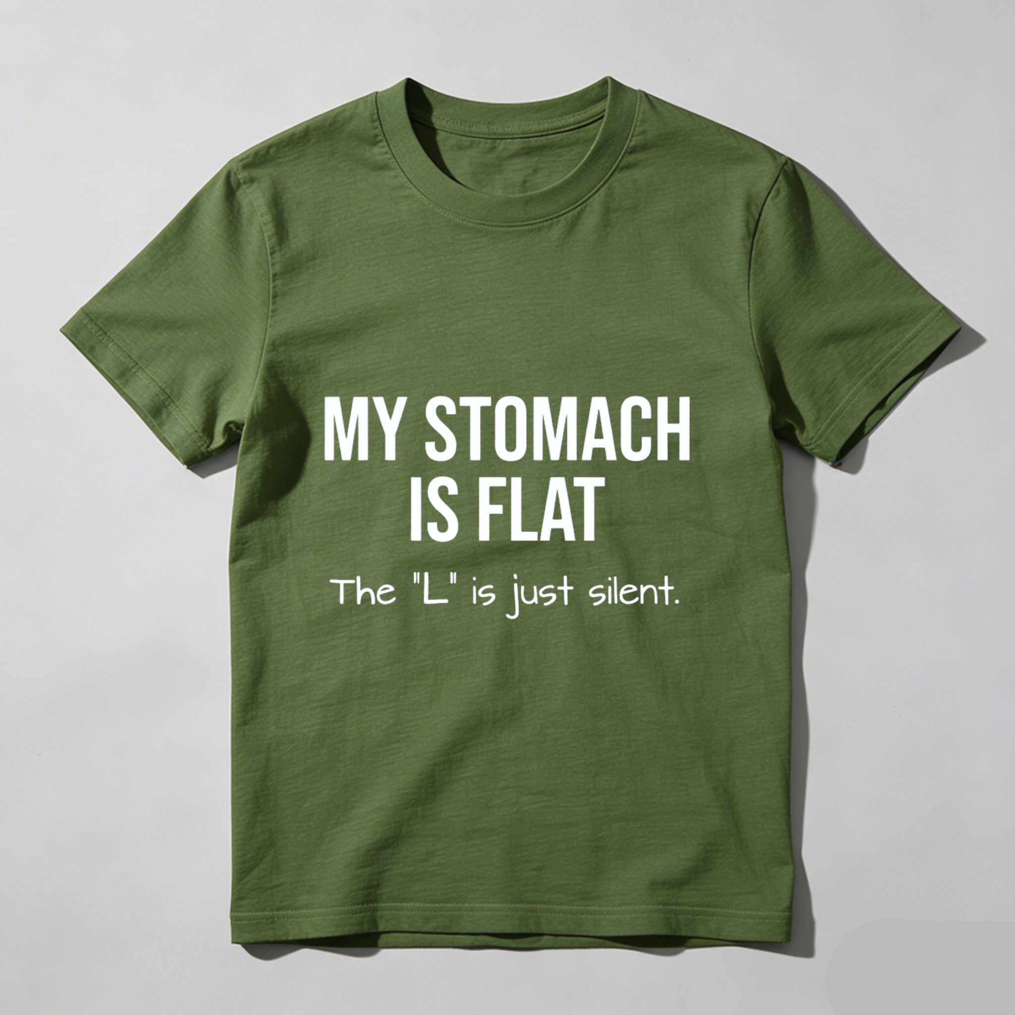 TEECURENT My Stomach Is Flat The L Is Just Silent Humor T Shirt Funny Slogan Tee Shirt For Men Women Casual Wear WOMEN