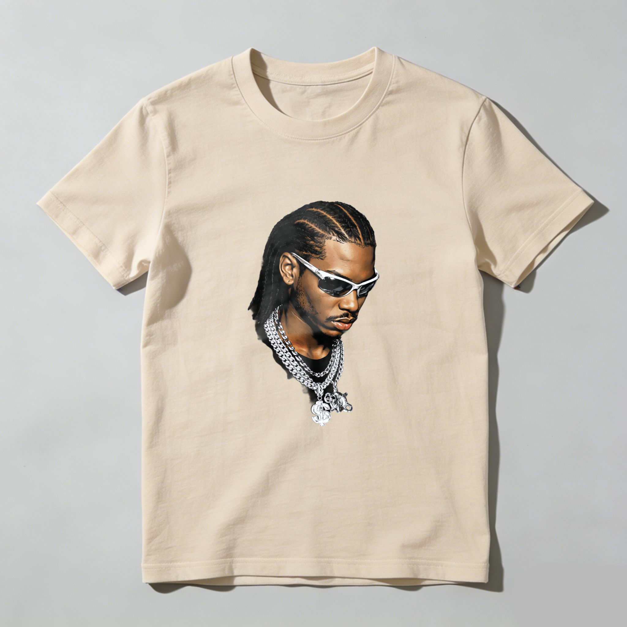 TEECURENT T Shirt Black With Portrait Of Man Wearing Sunglasses And Chain Necklace Streetwear Style Graphic Design