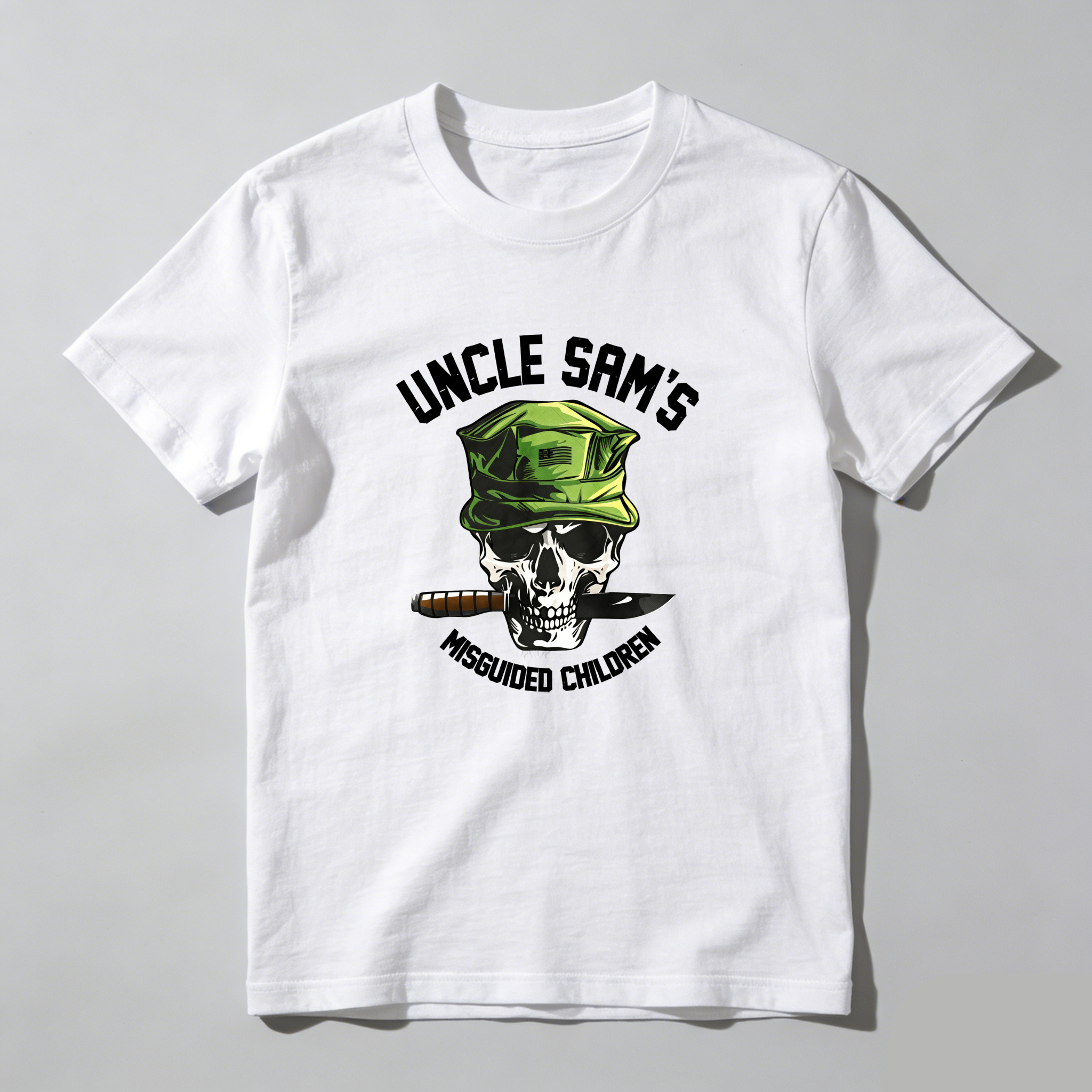 TEECURENT Uncle Sams Skull Hat Cigar Knife Misguided Children Pure Cotton Short Sleeve T Shirt-TeeCurent