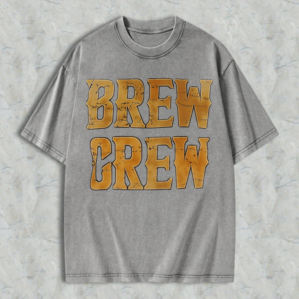 Unisex Acid Wash Retro Crackle Bold Font Casual Statement Graphic Washed Tee