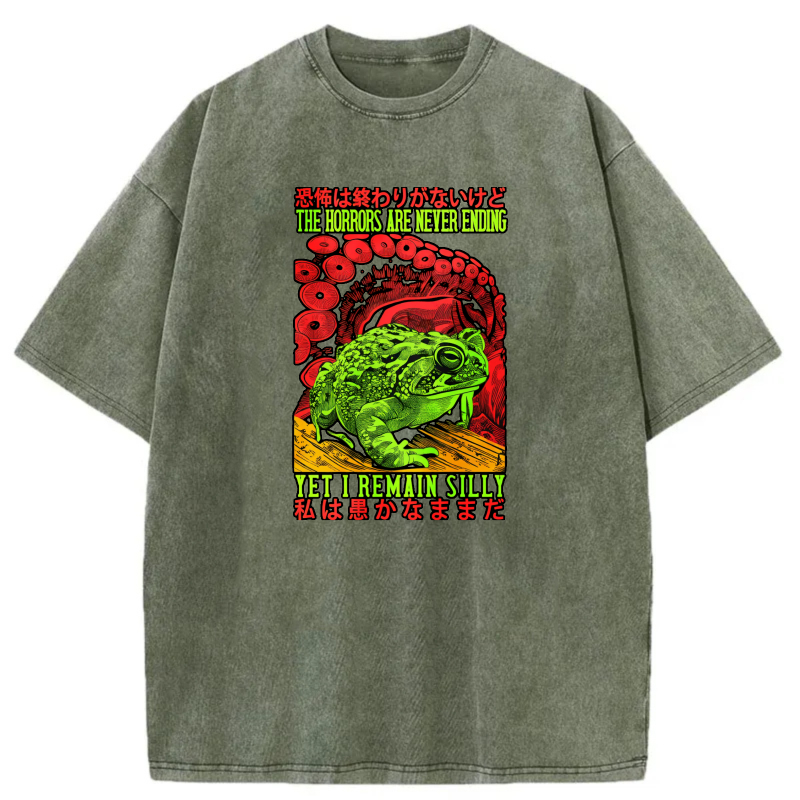 Green Frog Red Tentacles Horror Text Design tshirt 100% cotton